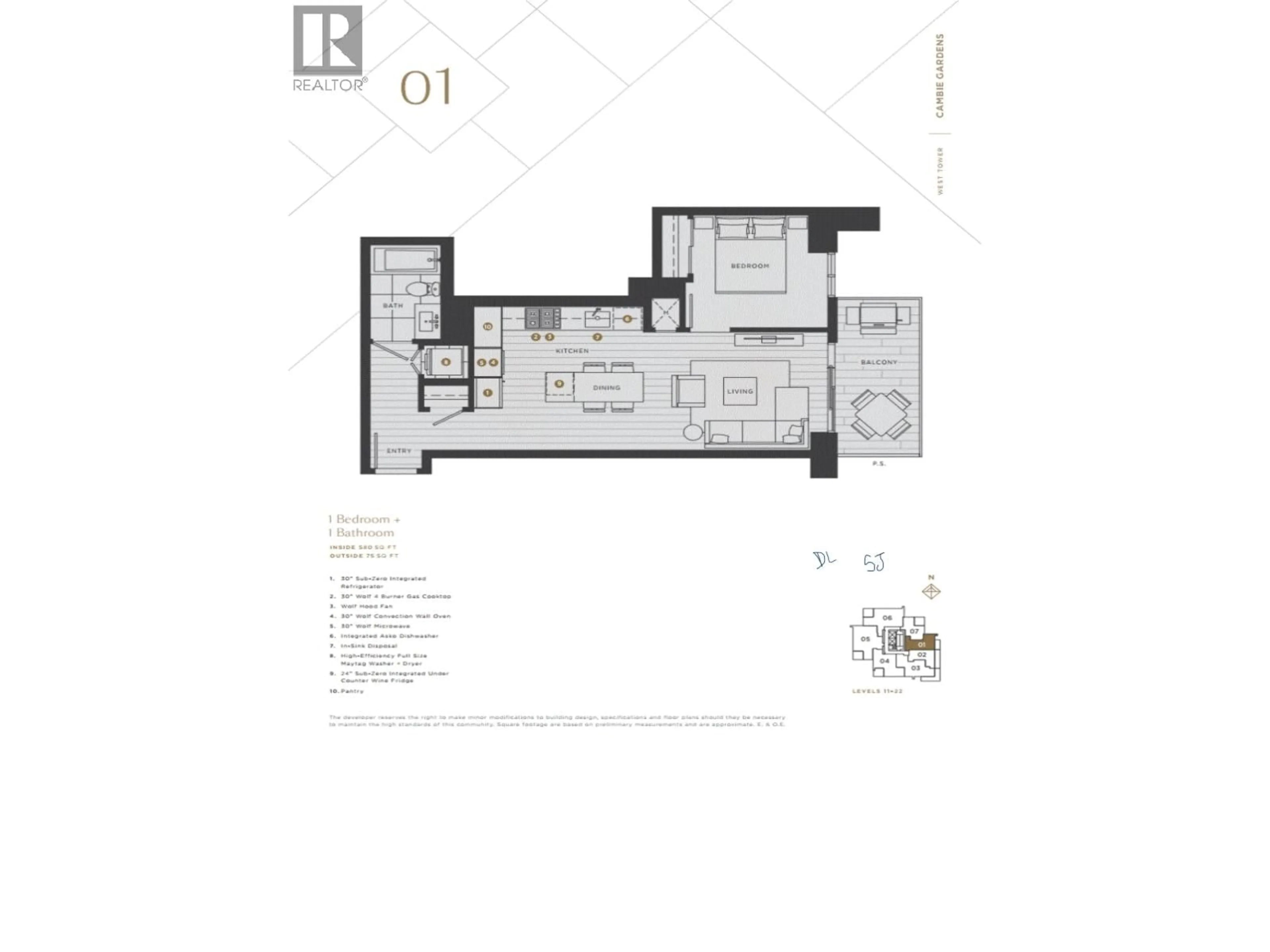 Floor plan for 1601 - 7418 PAULSON STREET, Vancouver British Columbia V6P0K2