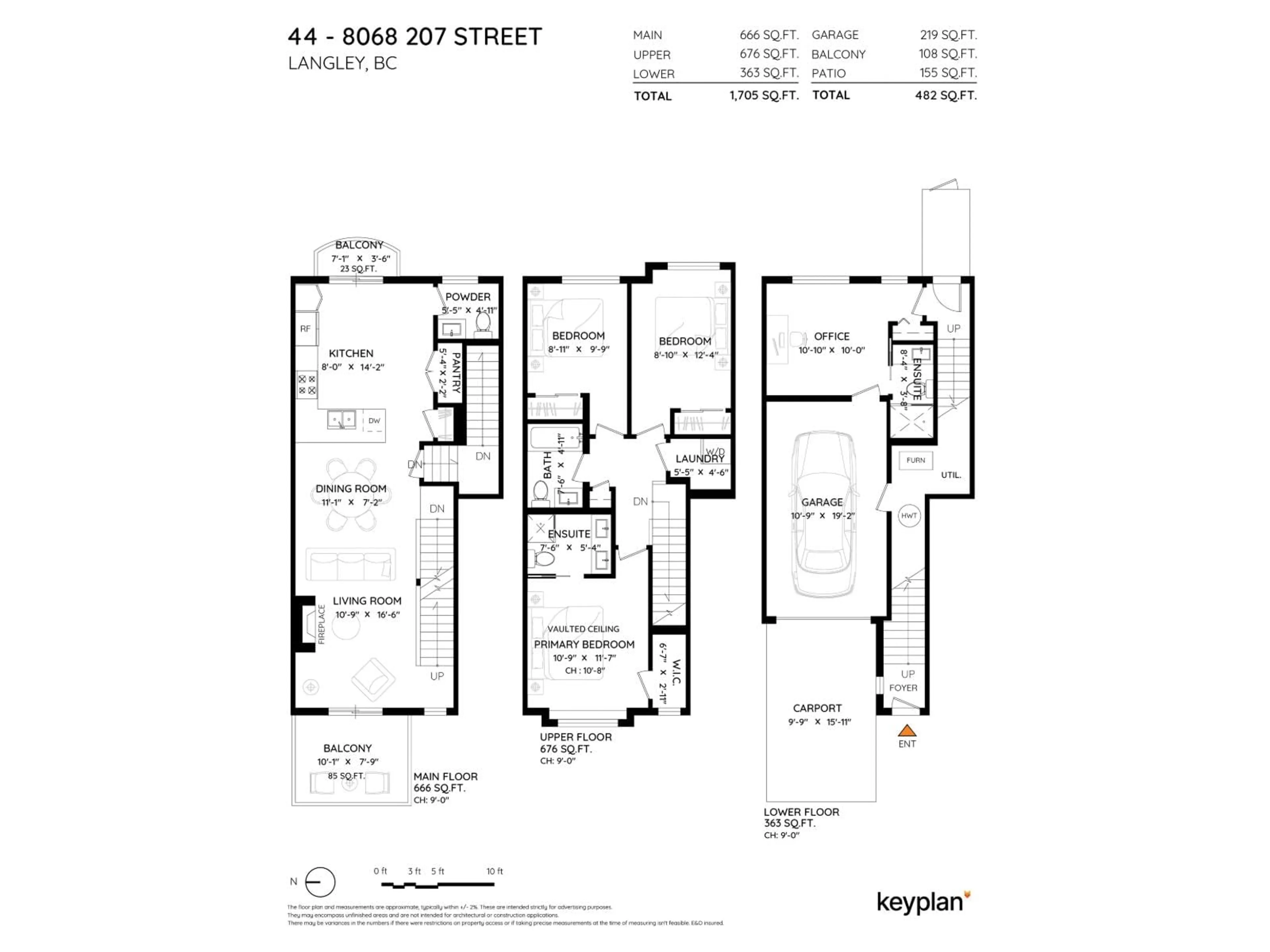 Floor plan for 44 - 8068 207 STREET, Langley British Columbia V2Y0M9