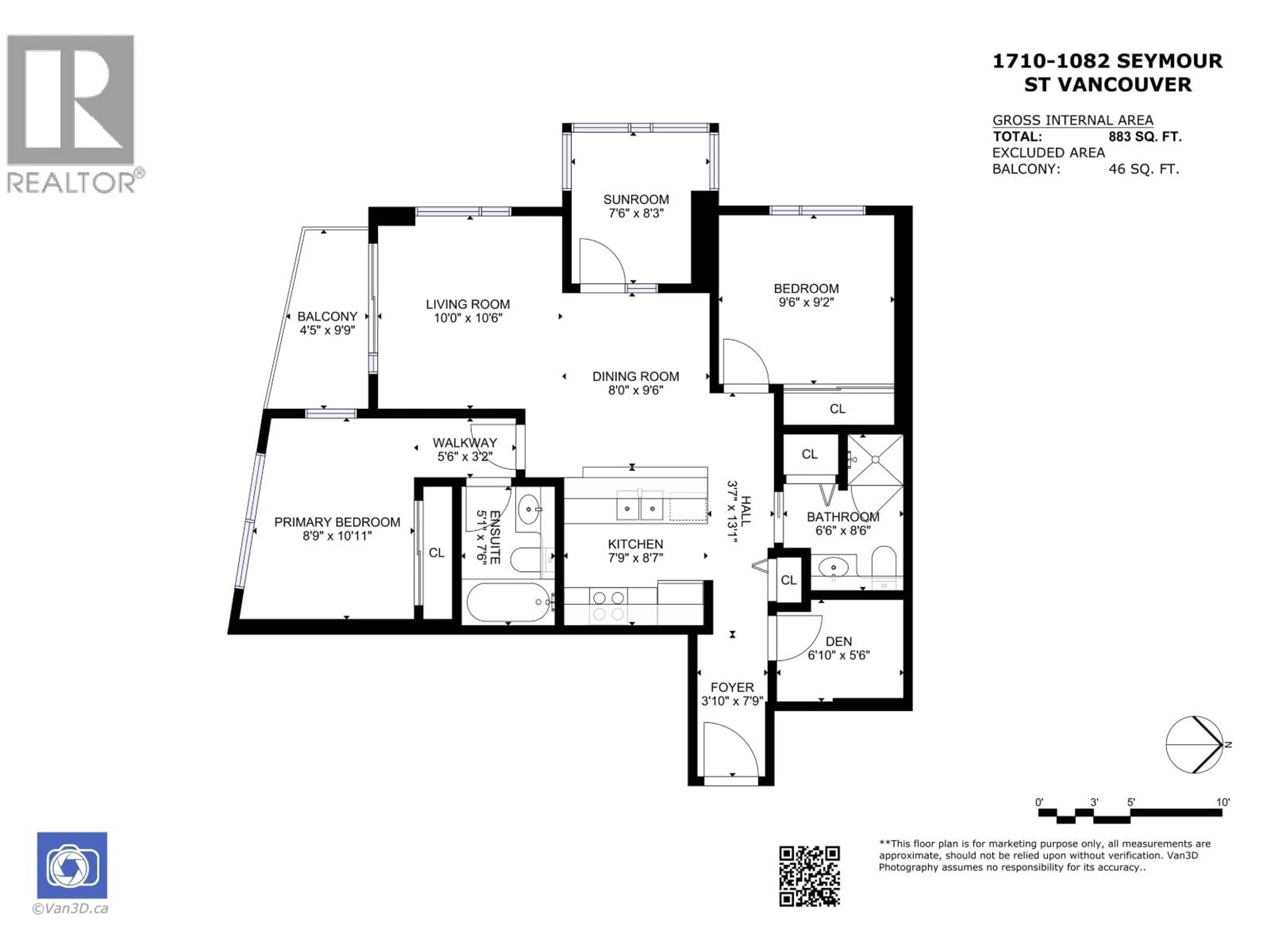 Floor plan for 1710 - 1082 SEYMOUR STREET, Vancouver British Columbia V6B1X9