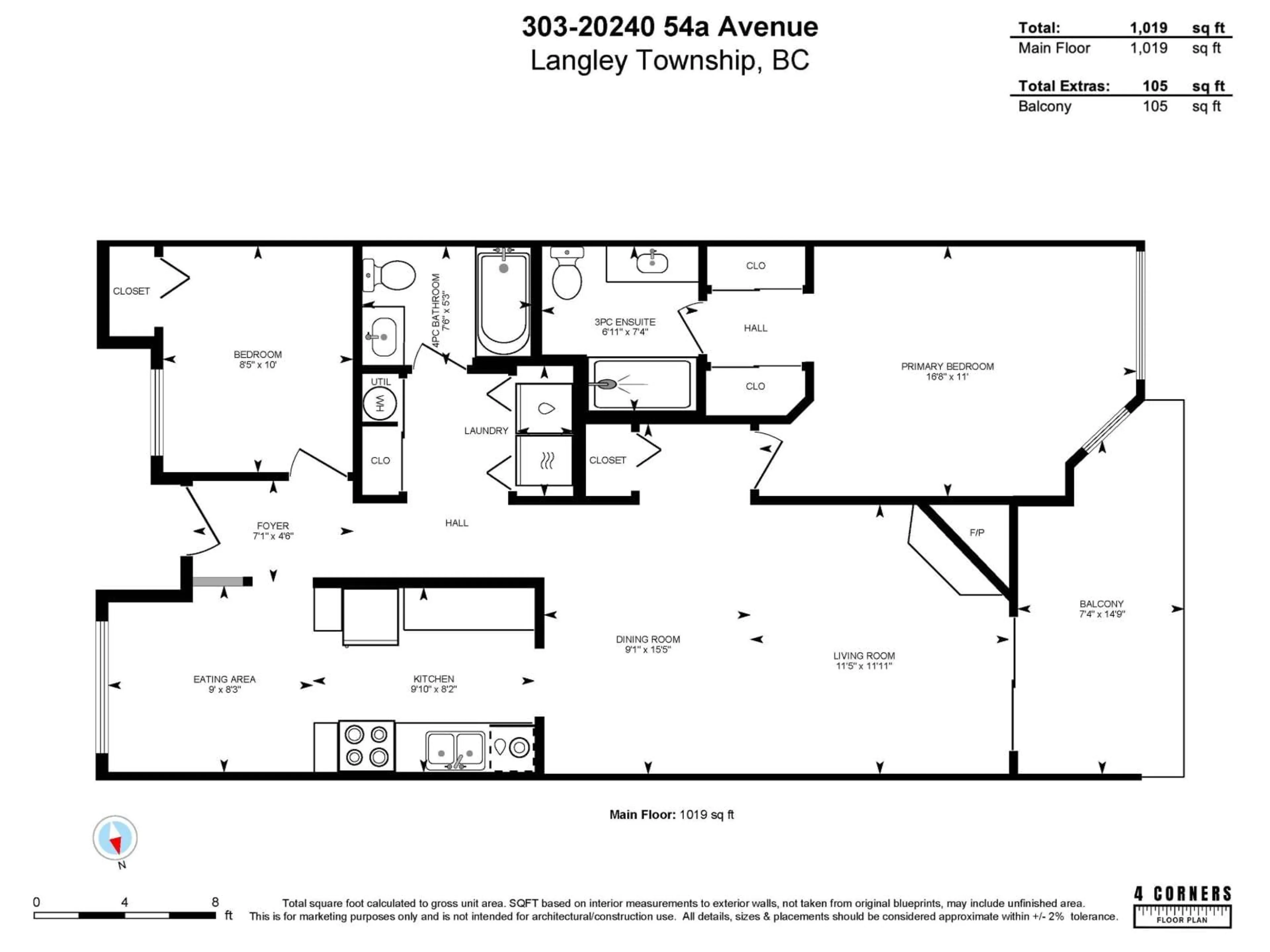 Floor plan for 303 - 20240 54A AVENUE, Langley British Columbia V3A3W7
