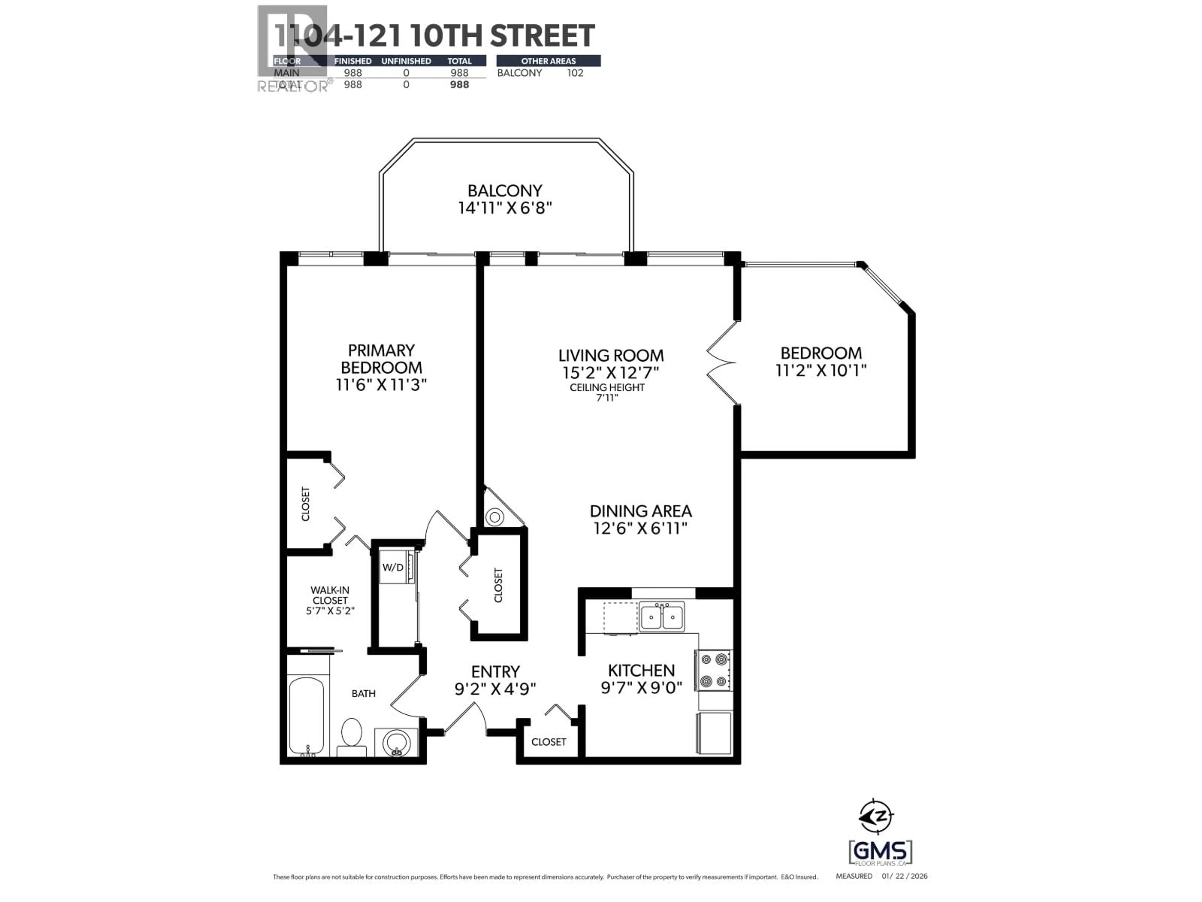 Floor plan for 1104 - 121 TENTH STREET, New Westminster British Columbia V3M3X7
