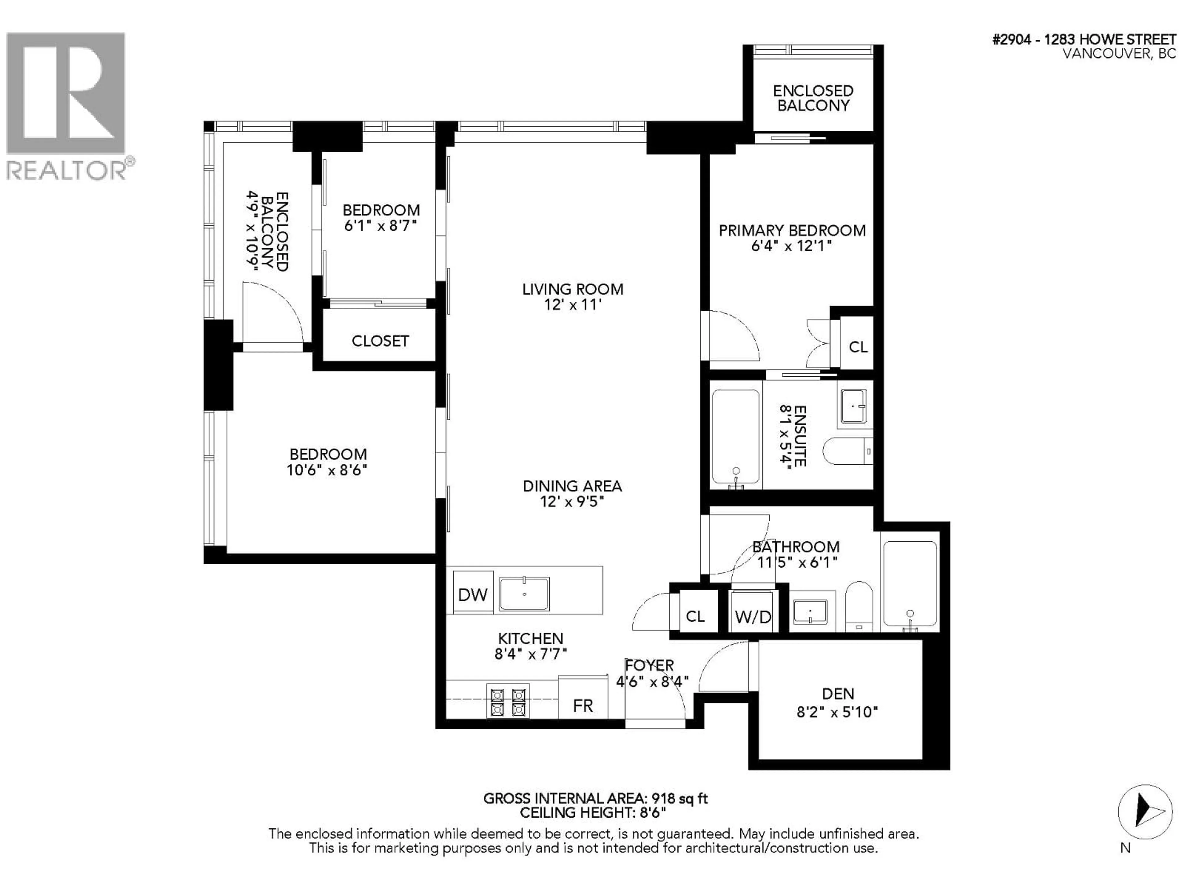 Floor plan for 2904 - 1283 HOWE STREET, Vancouver British Columbia V6Z0E3