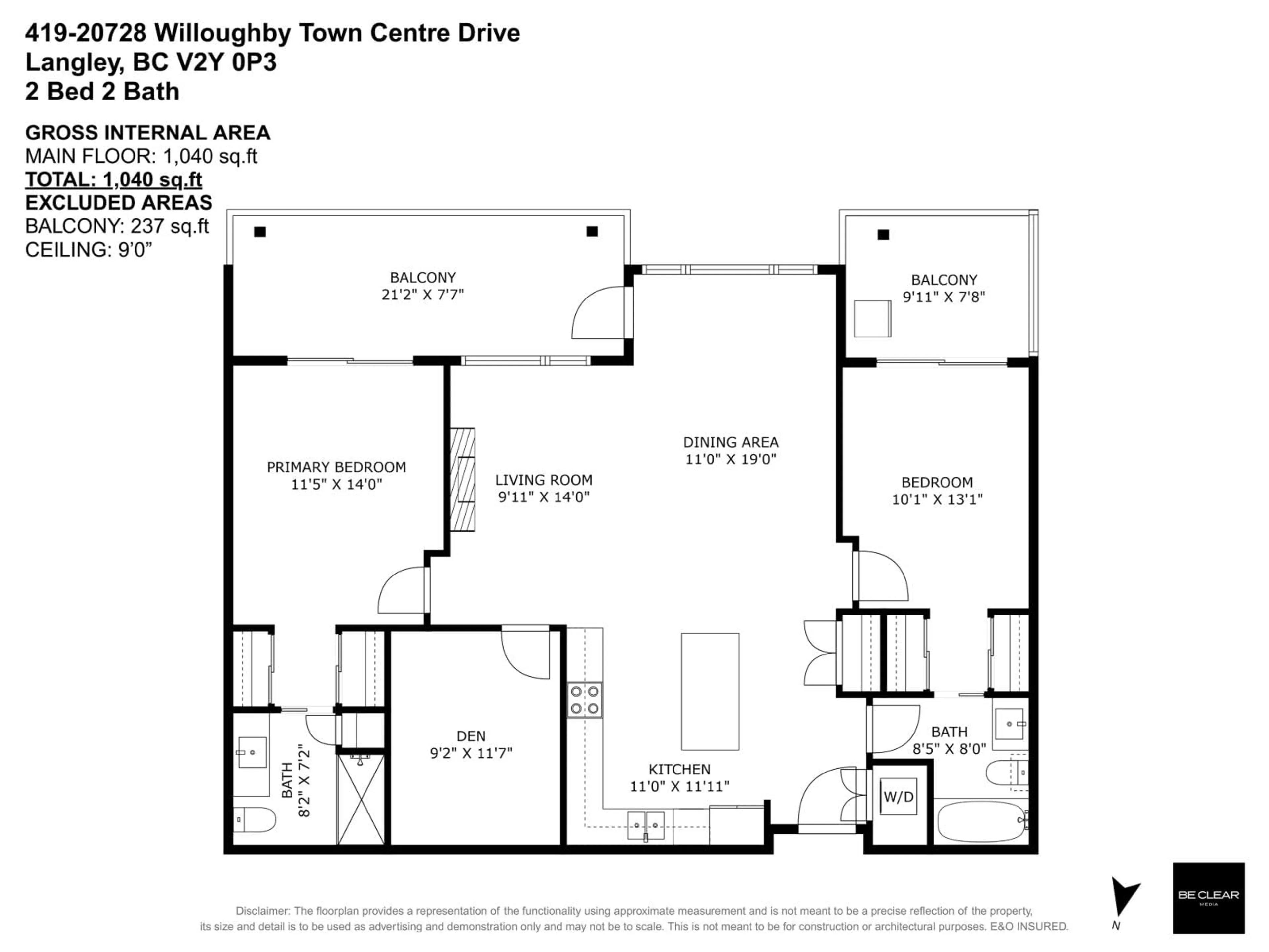 Floor plan for 419 - 20728 WILLOUGHBY TOWN CENTRE DRIVE, Langley British Columbia V2Y0P3