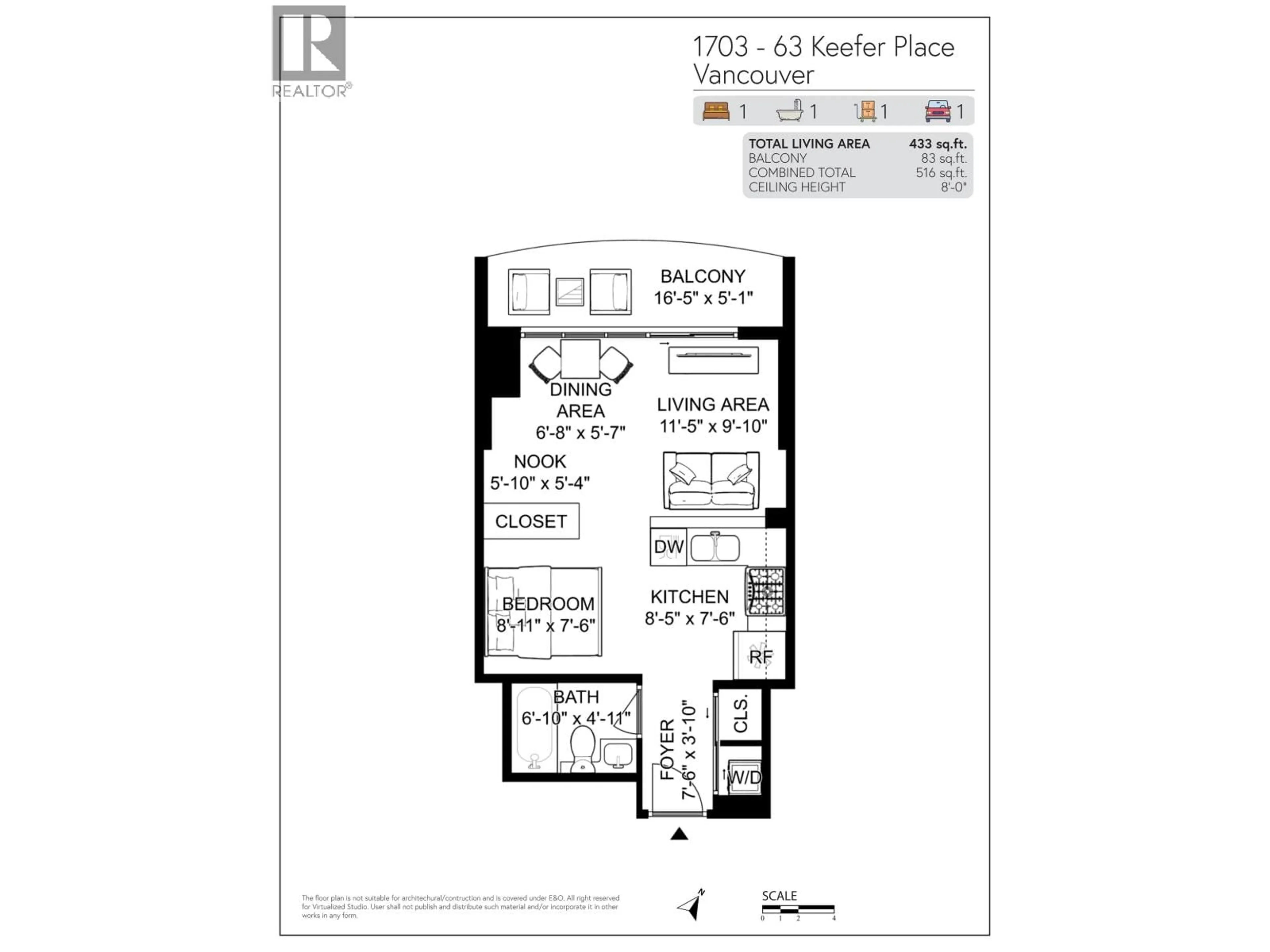 Floor plan for 1703 - 63 KEEFER PLACE, Vancouver British Columbia V6B6N6
