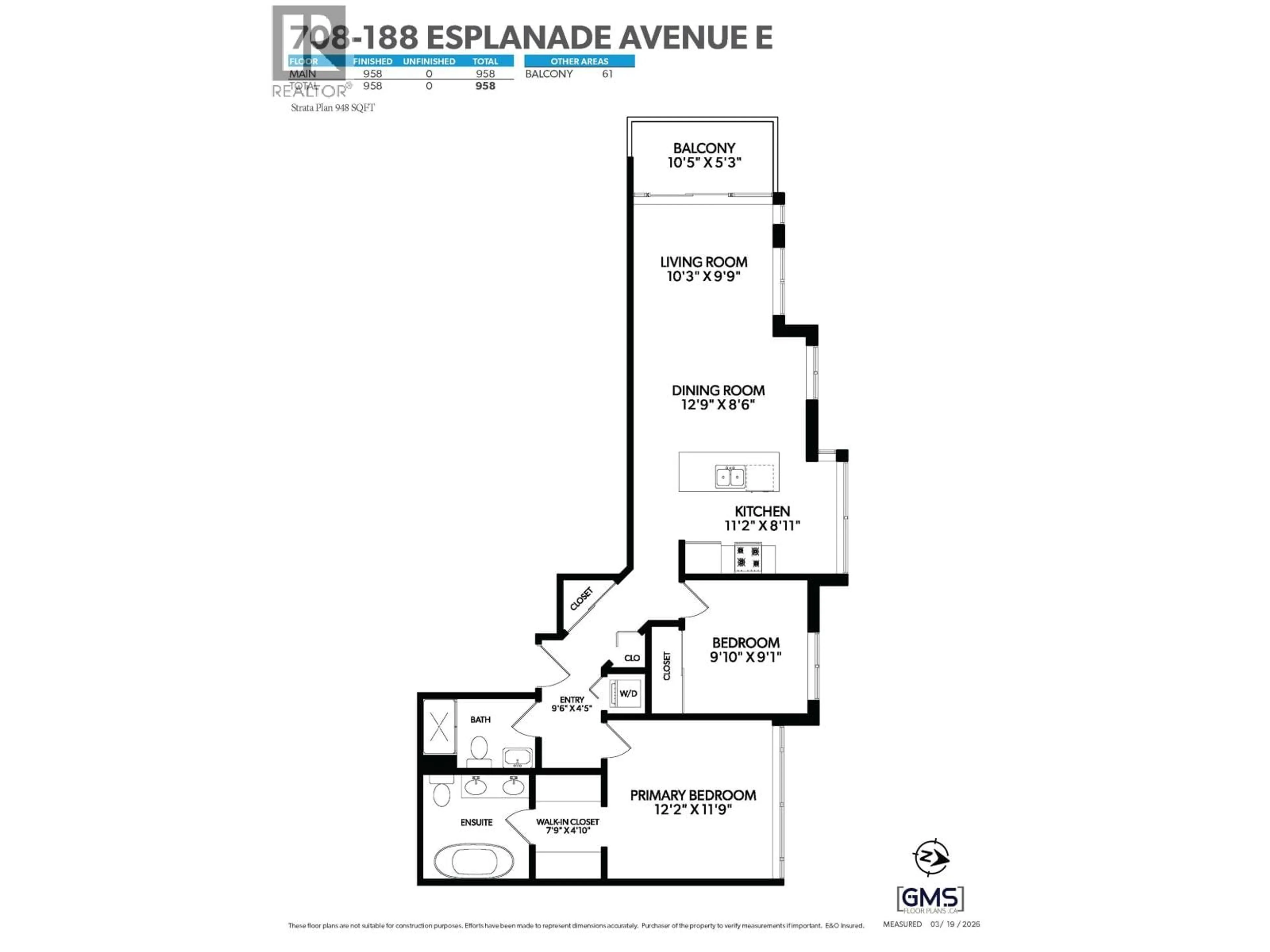 Floor plan for 708 - 188 ESPLANADE, North Vancouver British Columbia V7L4Y1