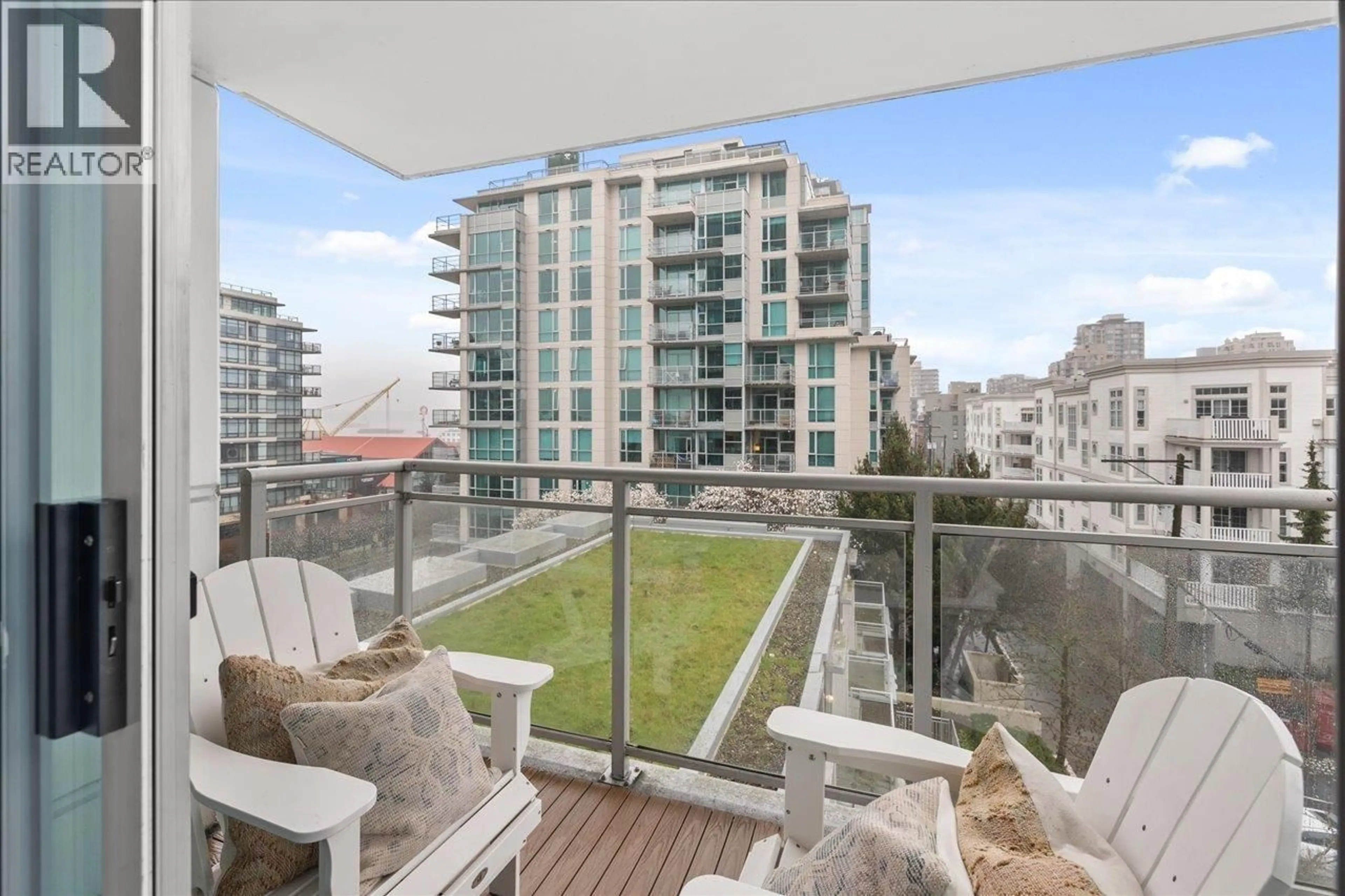 Balcony in the apartment, city buildings view from balcony for 708 - 188 ESPLANADE, North Vancouver British Columbia V7L4Y1