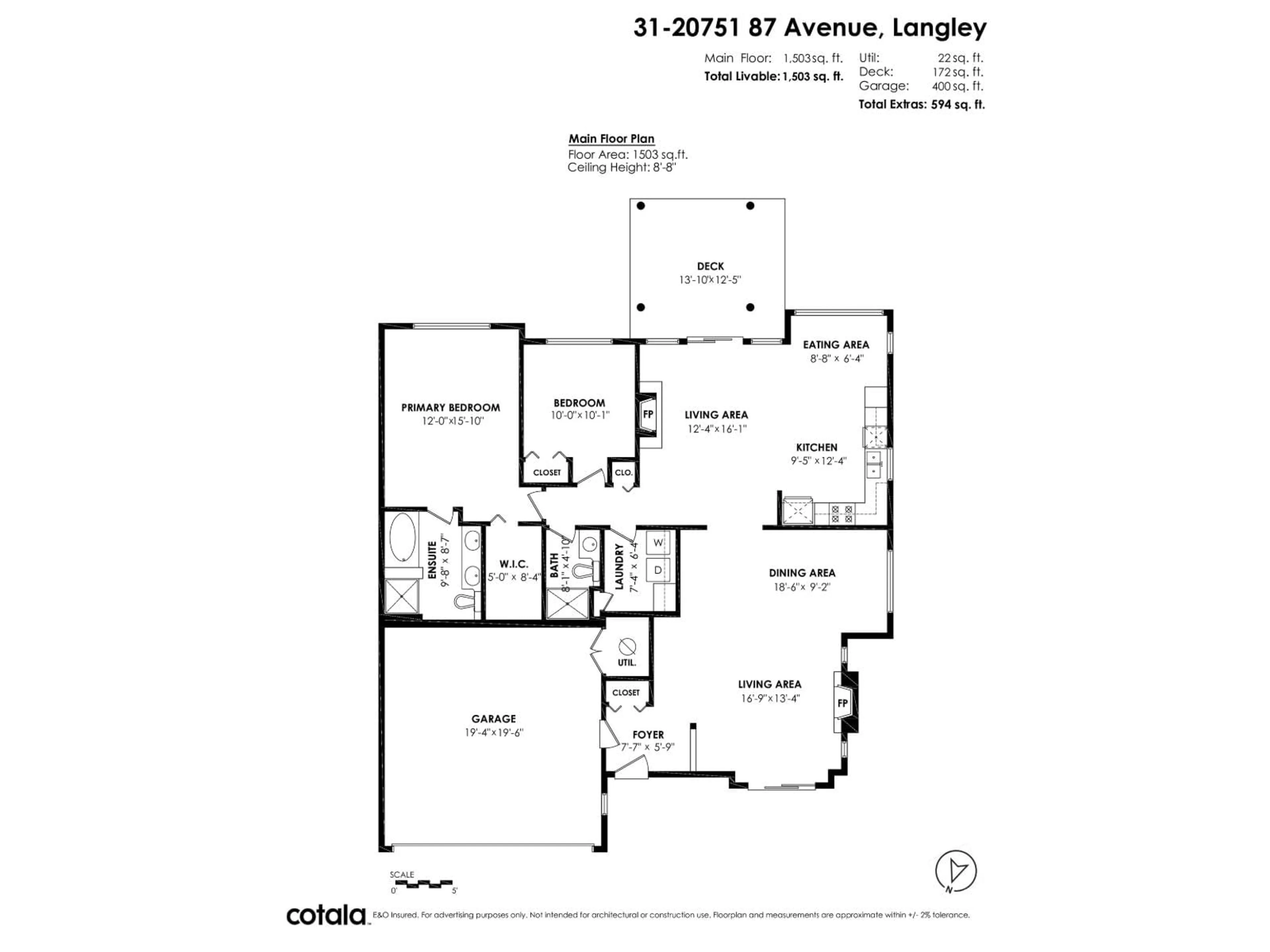 Floor plan for 31 - 20751 87 AVENUE, Langley British Columbia V1M2X3