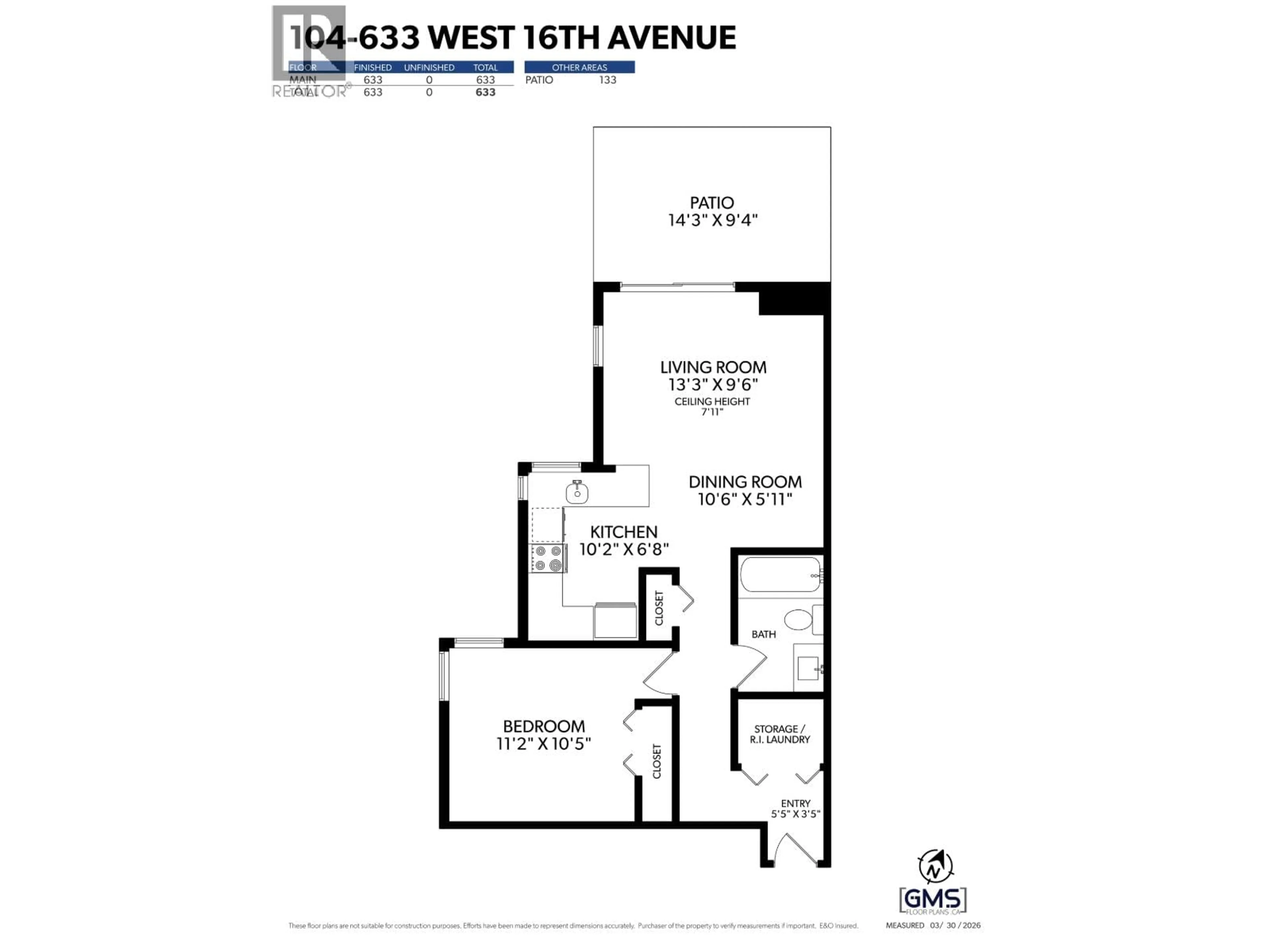 Floor plan for 104 - 633 16TH AVENUE, Vancouver British Columbia V5Z1S5