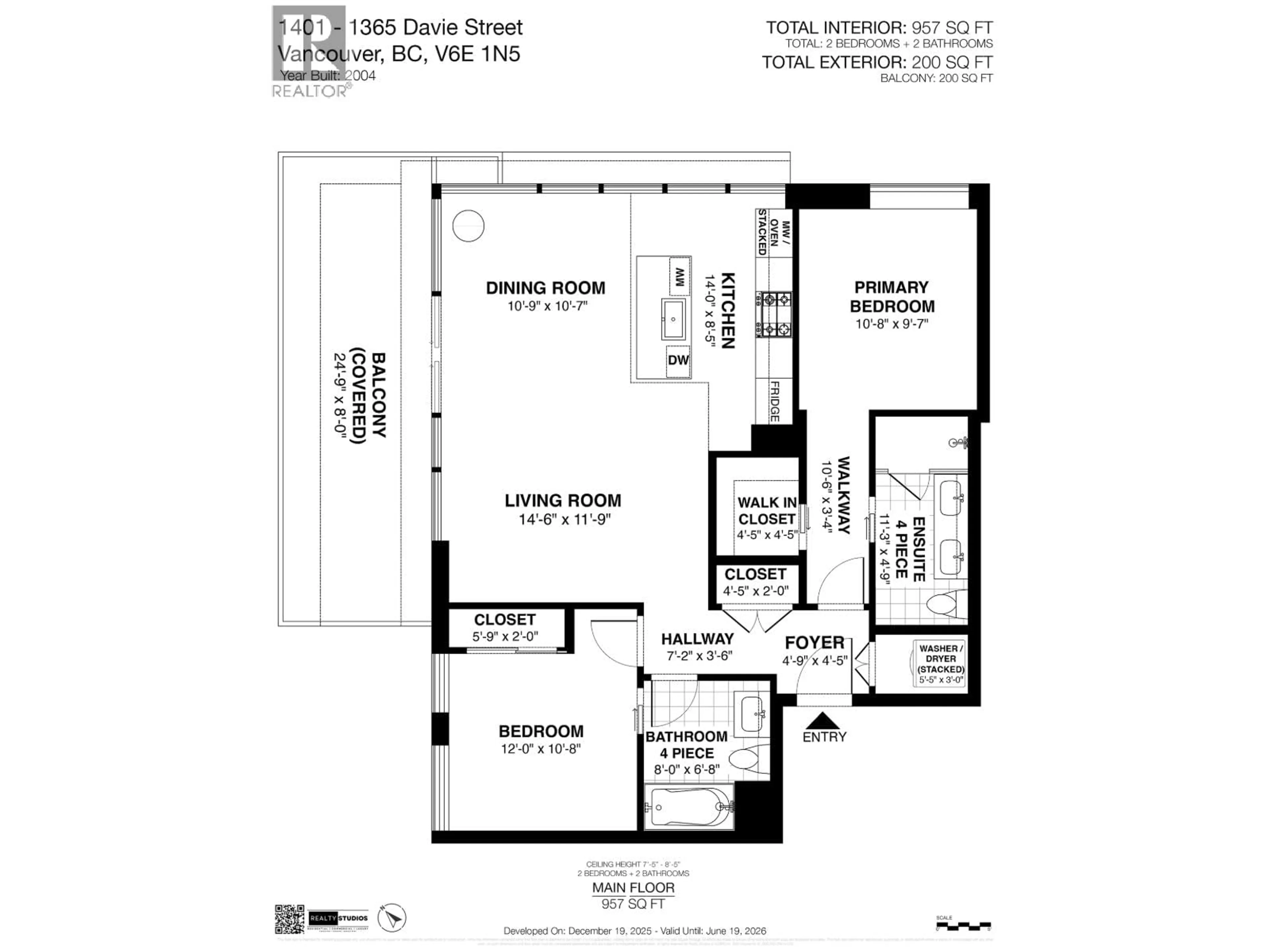 Floor plan for 1401 - 1365 DAVIE STREET, Vancouver British Columbia V6E1N5