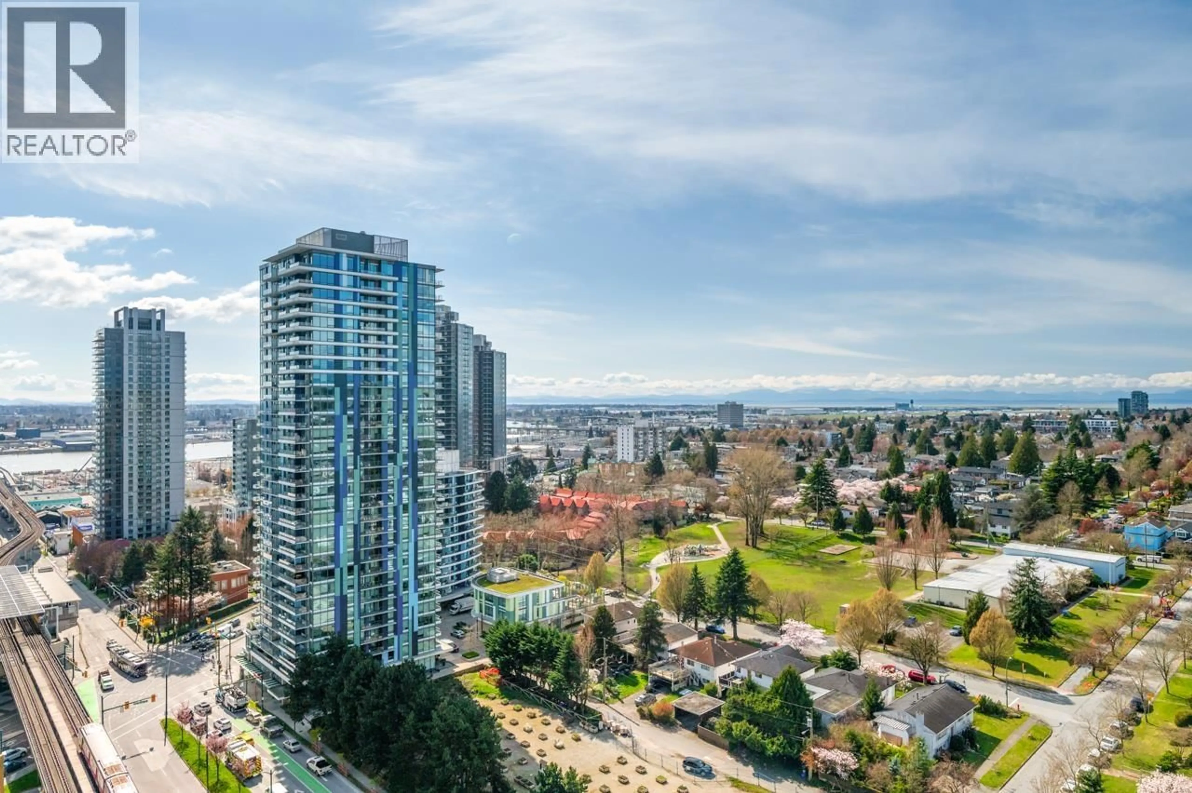 A pic from outside/outdoor area/front of a property/back of a property/a pic from drone, city buildings view from balcony for 2201 - 8031 NUNAVUT LANE, Vancouver British Columbia V5X0C9