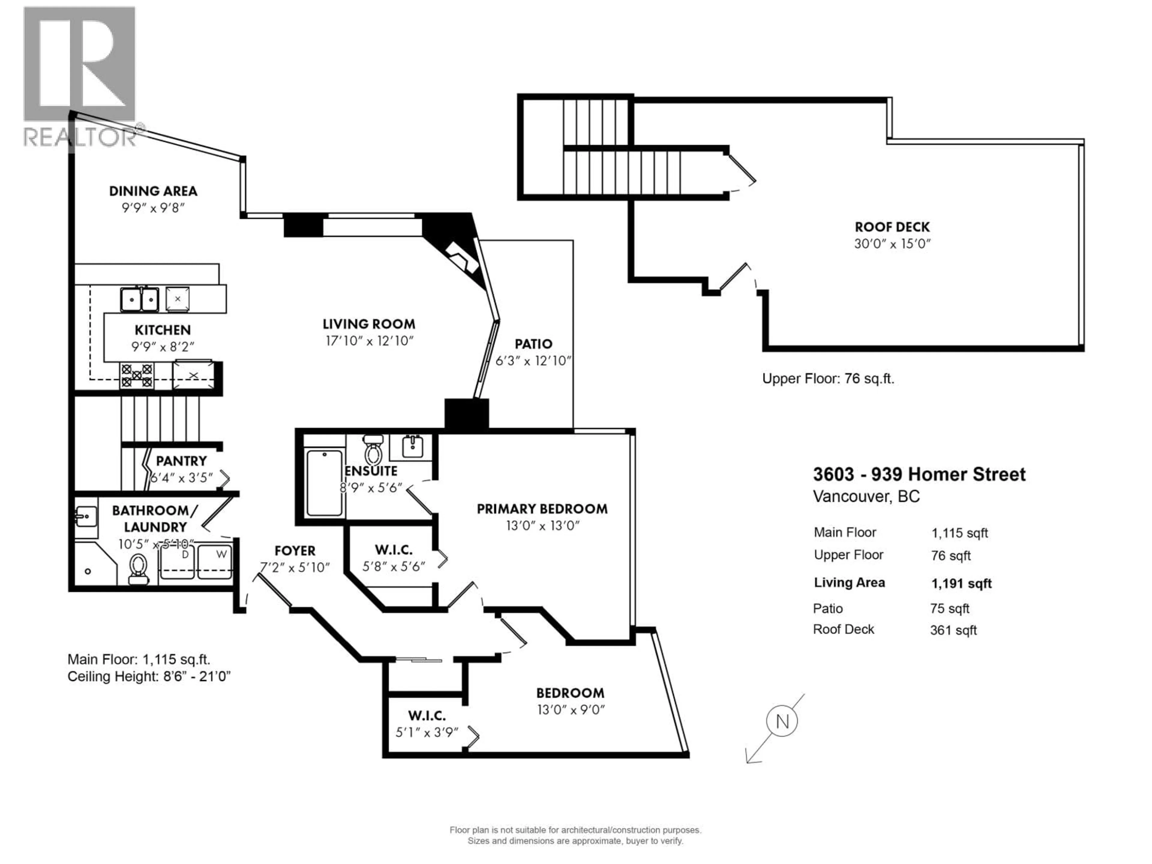 Floor plan for 3603 - 939 HOMER STREET, Vancouver British Columbia V6B2W6