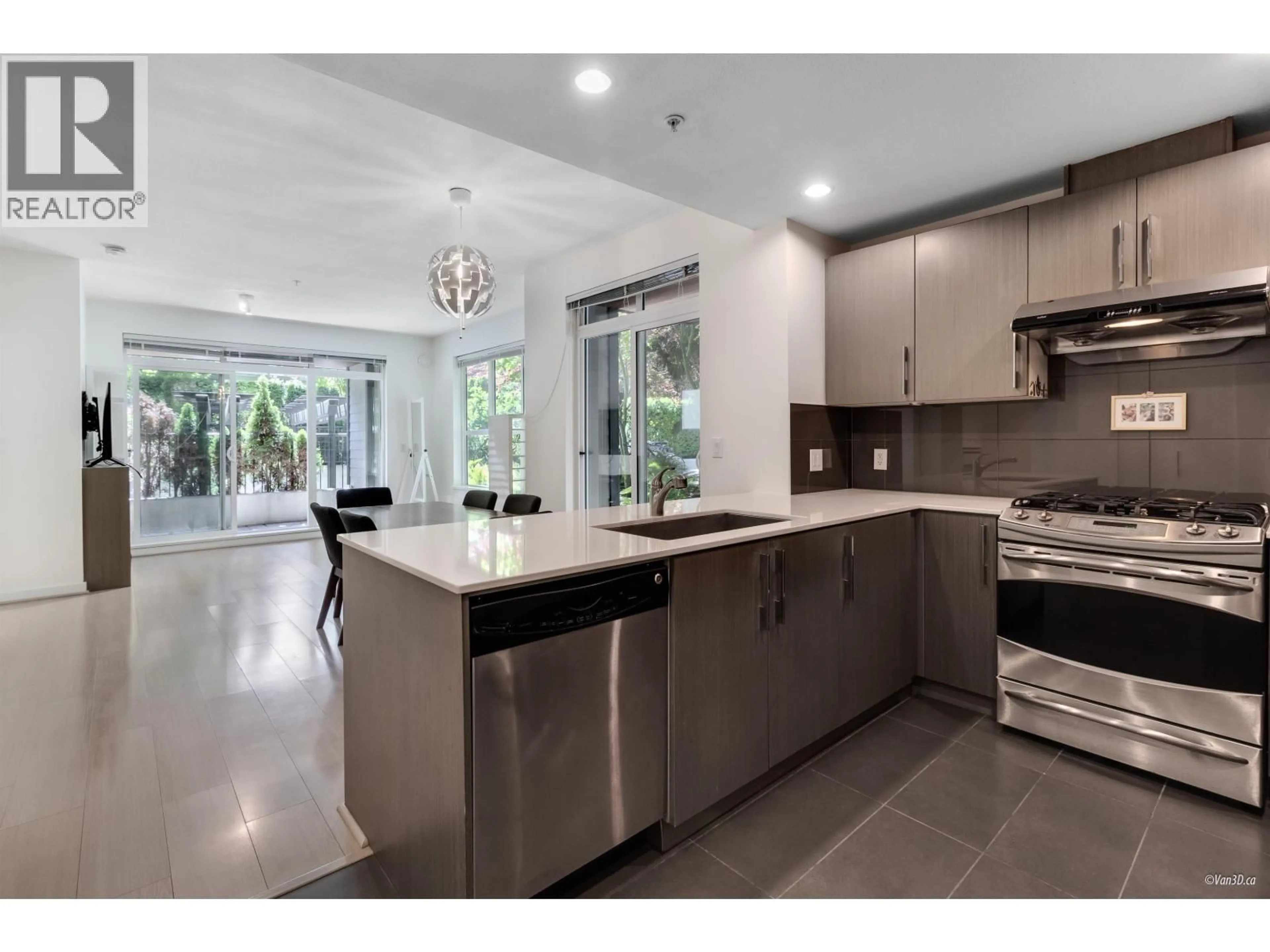 Open concept kitchen, ceramic/tile floor for 116 - 3479 WESBROOK MALL, Vancouver British Columbia V6S0B7