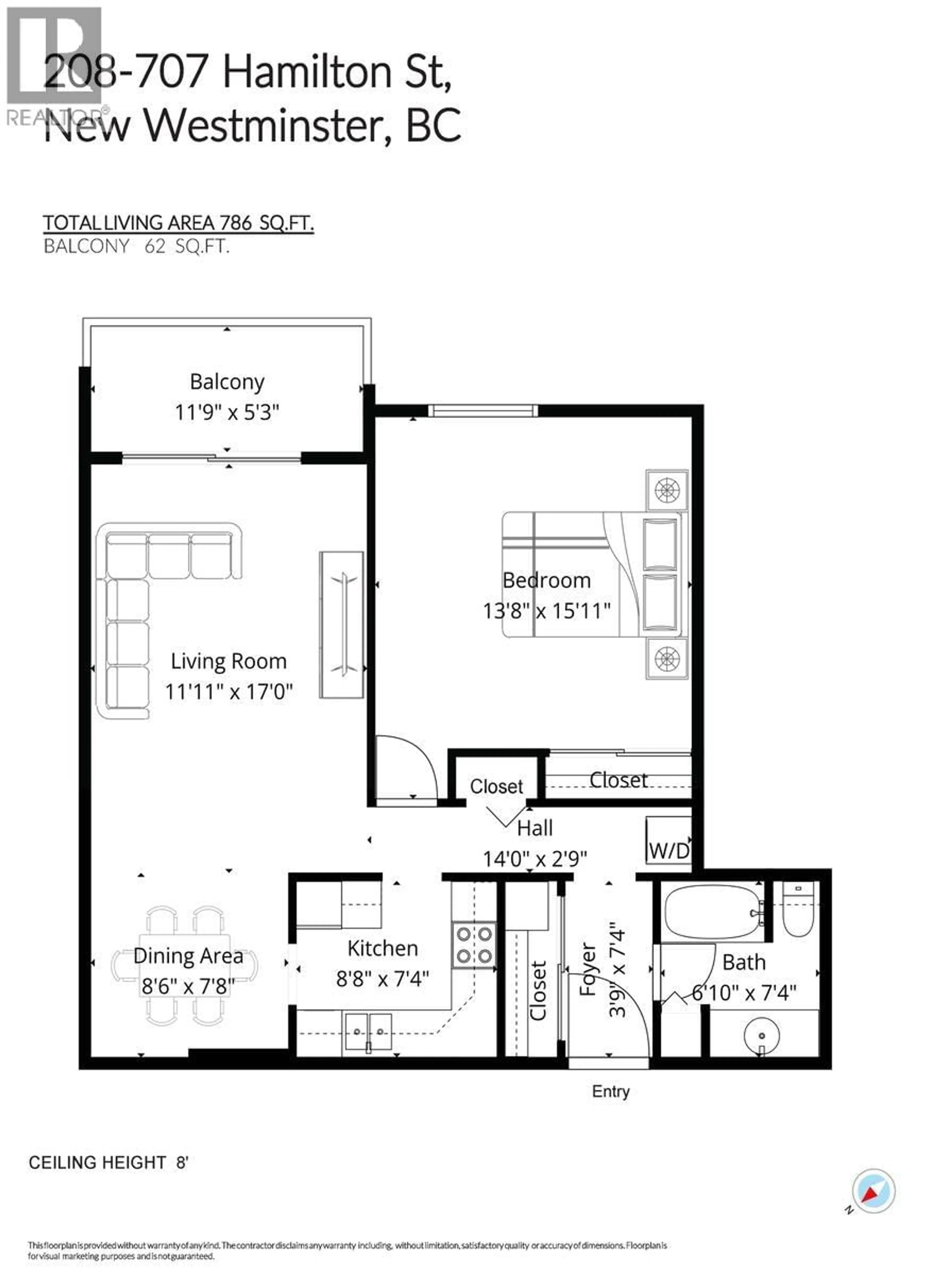 Floor plan for 208 - 707 HAMILTON STREET, New Westminster British Columbia V3M2M7