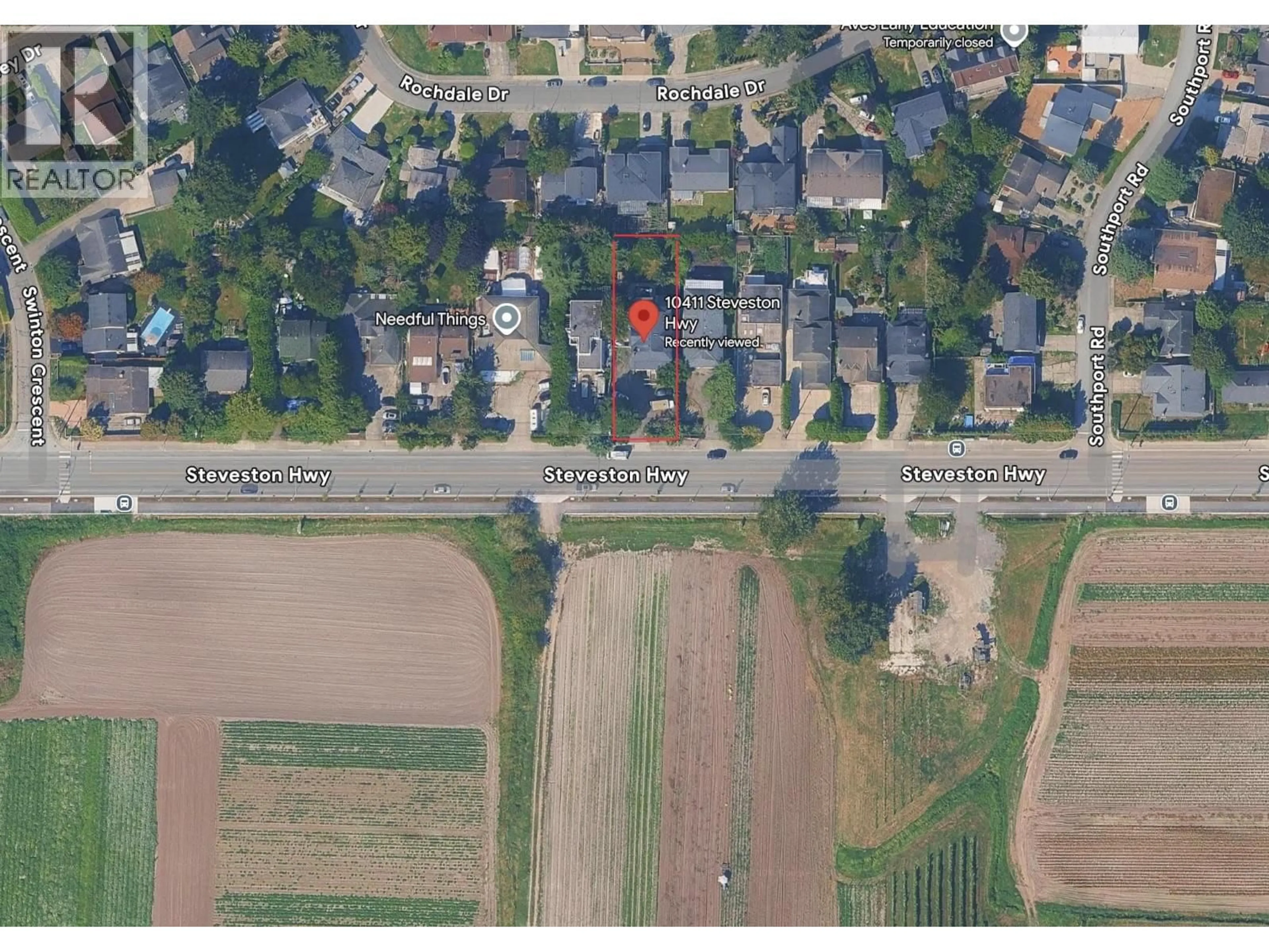 A pic from outside/outdoor area/front of a property/back of a property/a pic from drone, street for 10411 STEVESTON HIGHWAY, Richmond British Columbia V7A1N3