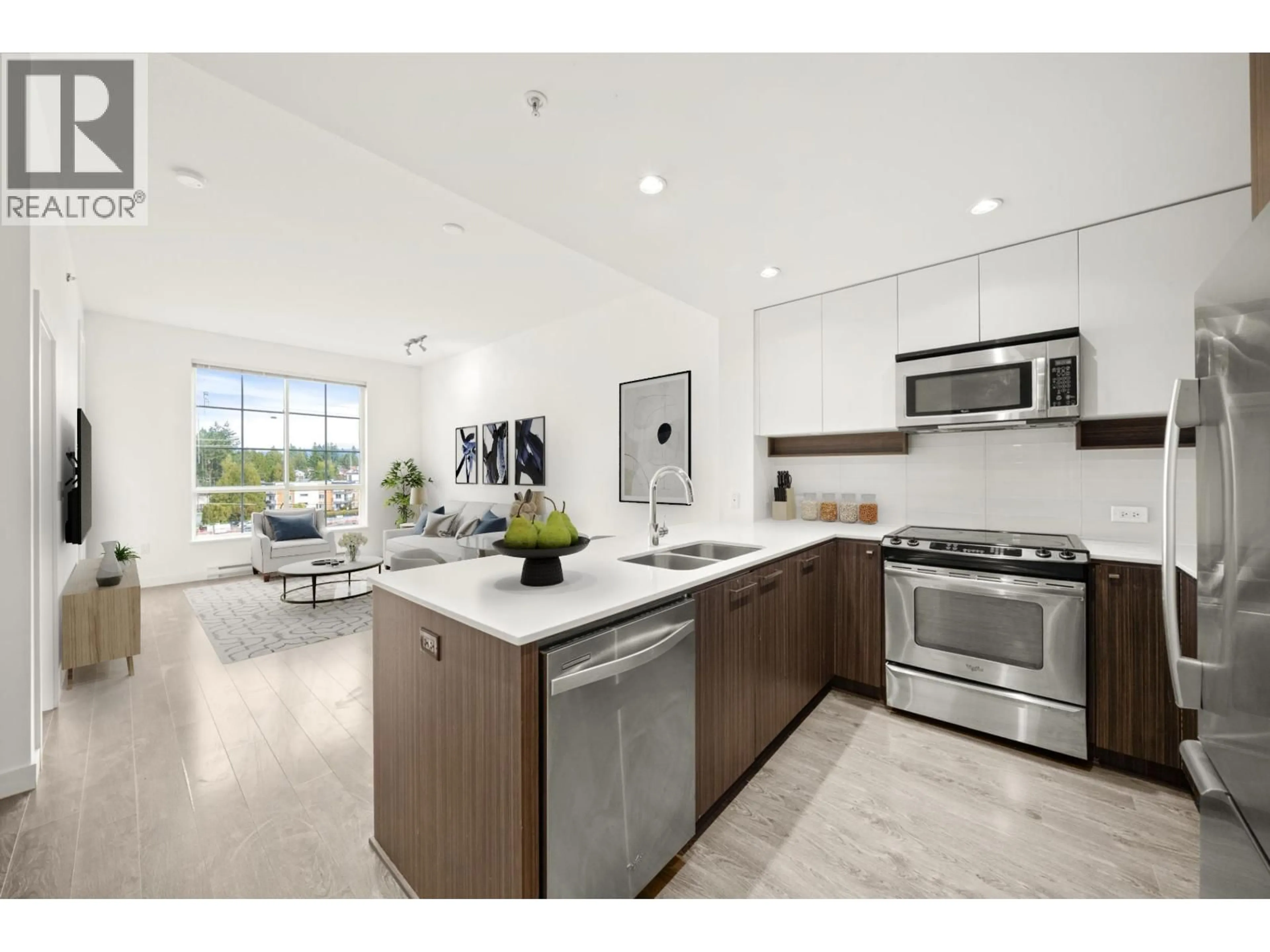 Open concept kitchen, ceramic/tile floor for 417 - 608 COMO LAKE AVENUE, Coquitlam British Columbia V3J0B2