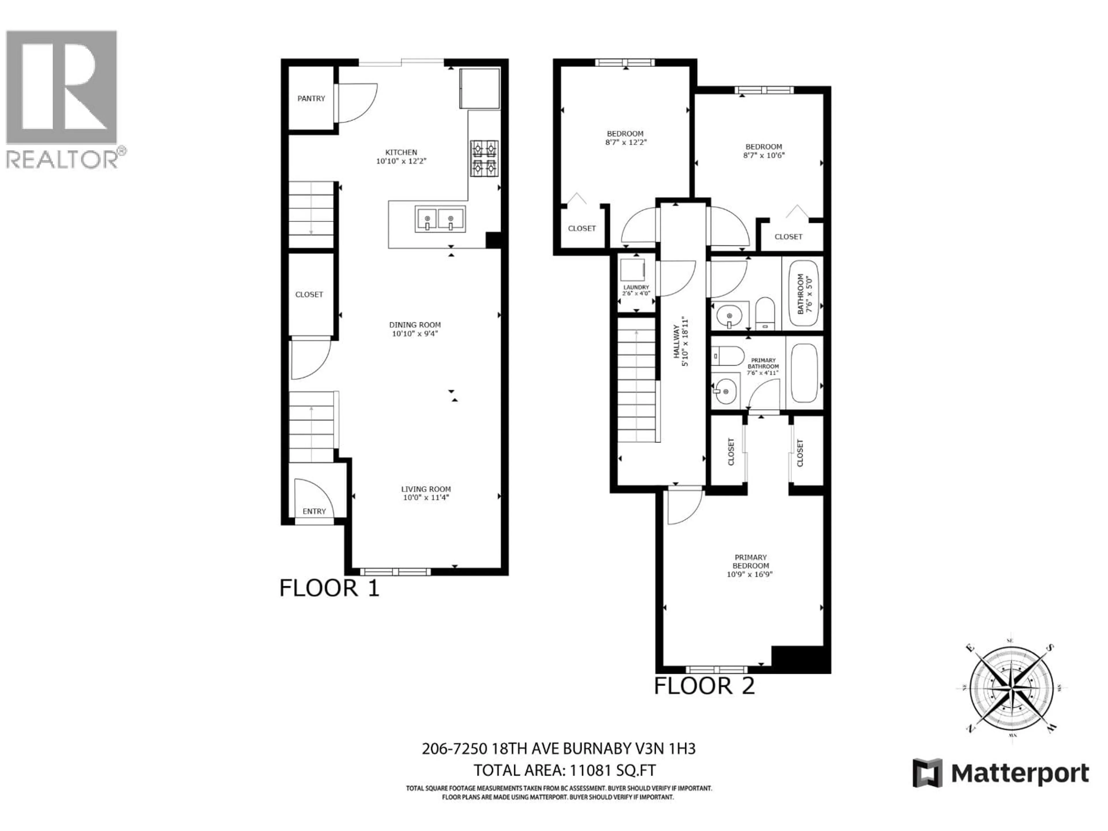 Floor plan for 206 - 7250 18TH AVENUE, Burnaby British Columbia V3N1H3