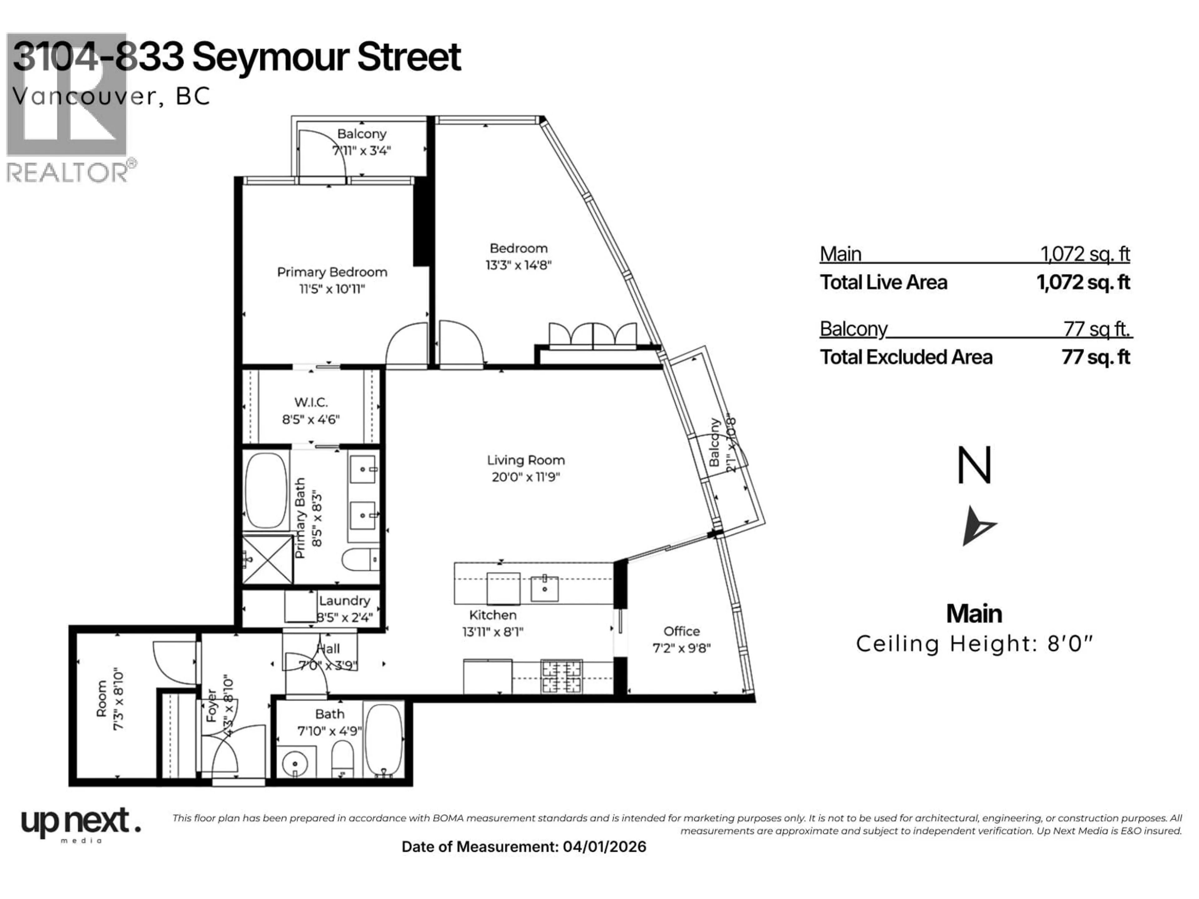Floor plan for 3104 - 833 SEYMOUR STREET, Vancouver British Columbia V6B0G4