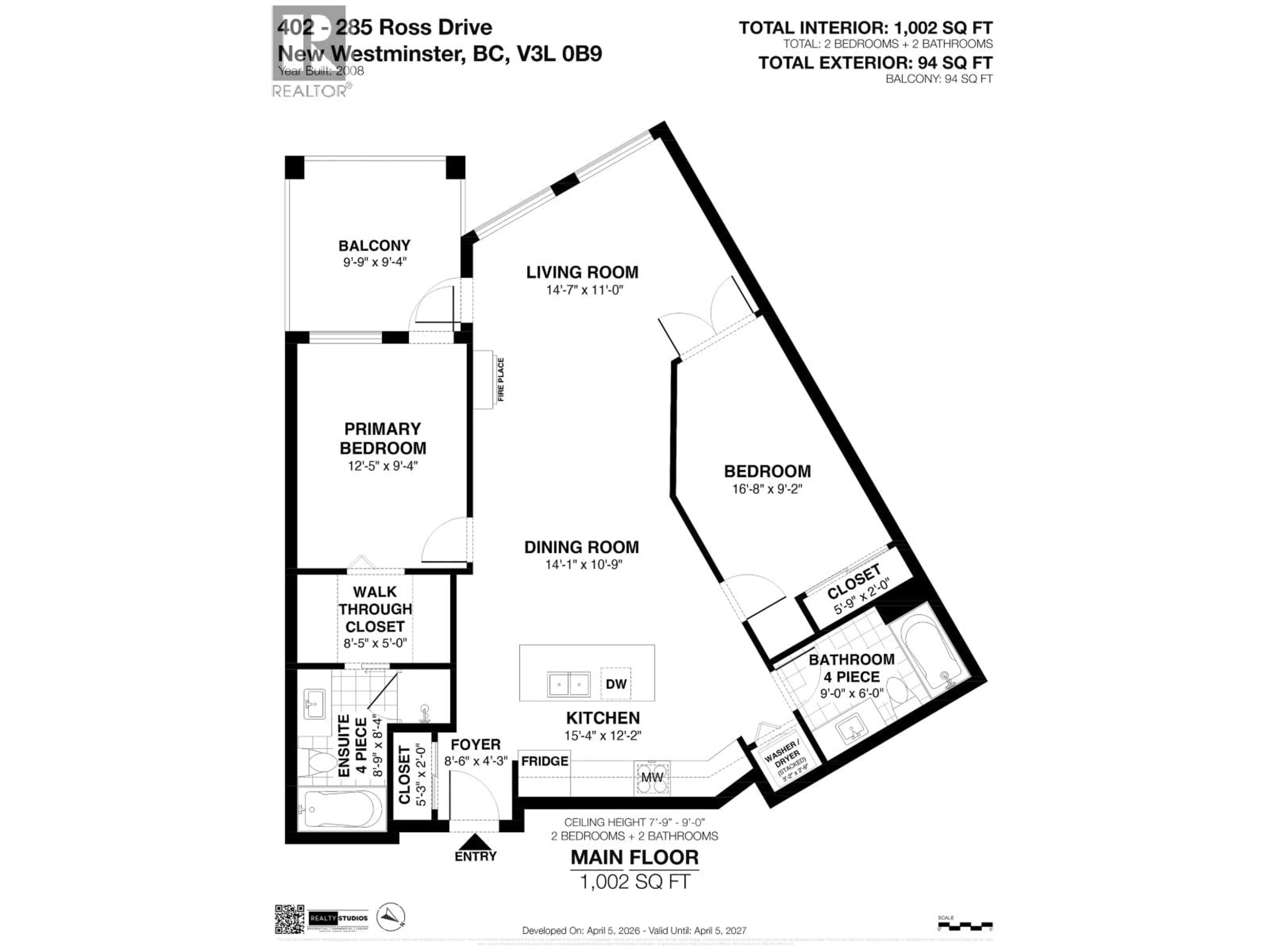 Floor plan for 402 - 285 ROSS DRIVE, New Westminster British Columbia V3L0B9