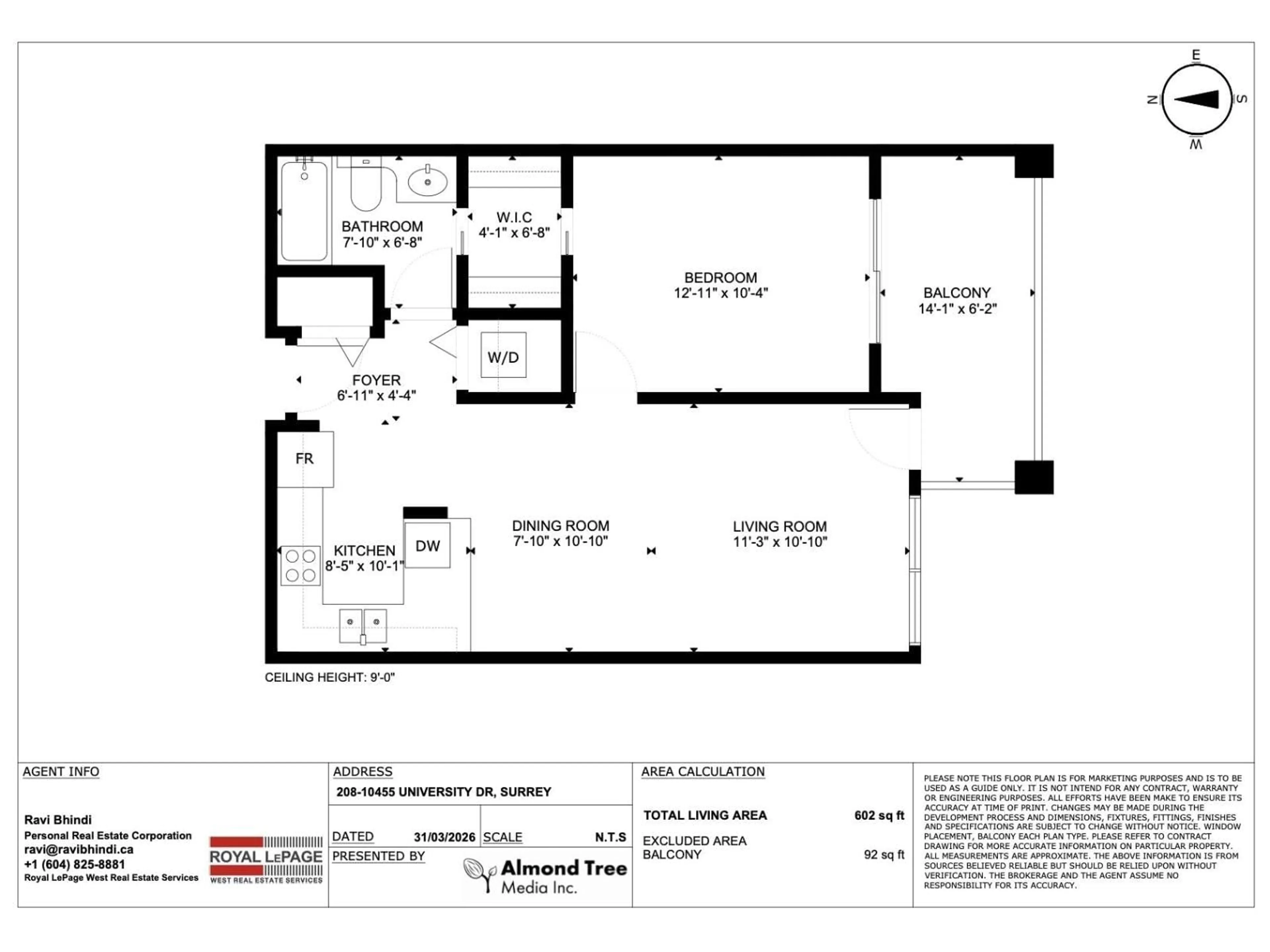 Floor plan for 208 - 10455 UNIVERSITY DRIVE, Surrey British Columbia V3T0A5
