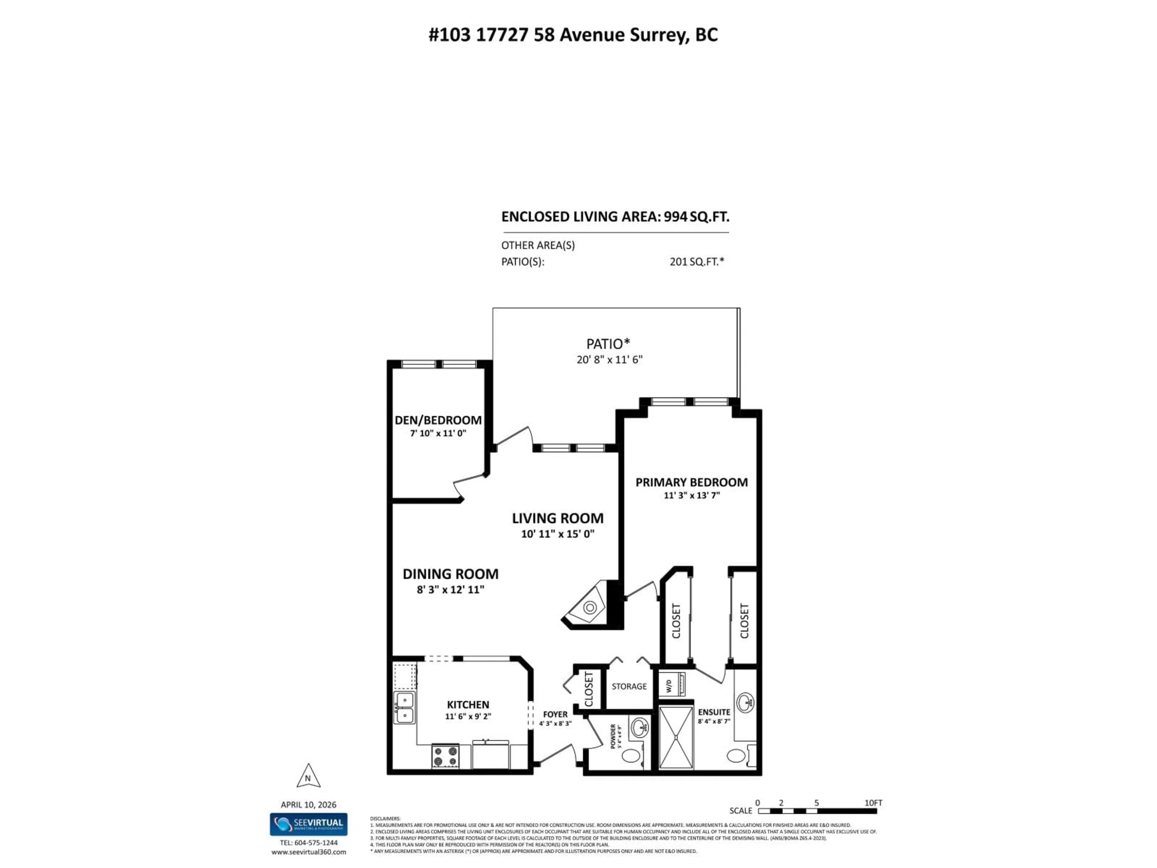 Floor plan for 103 - 17727 58 AVENUE, Surrey British Columbia V3S1L5