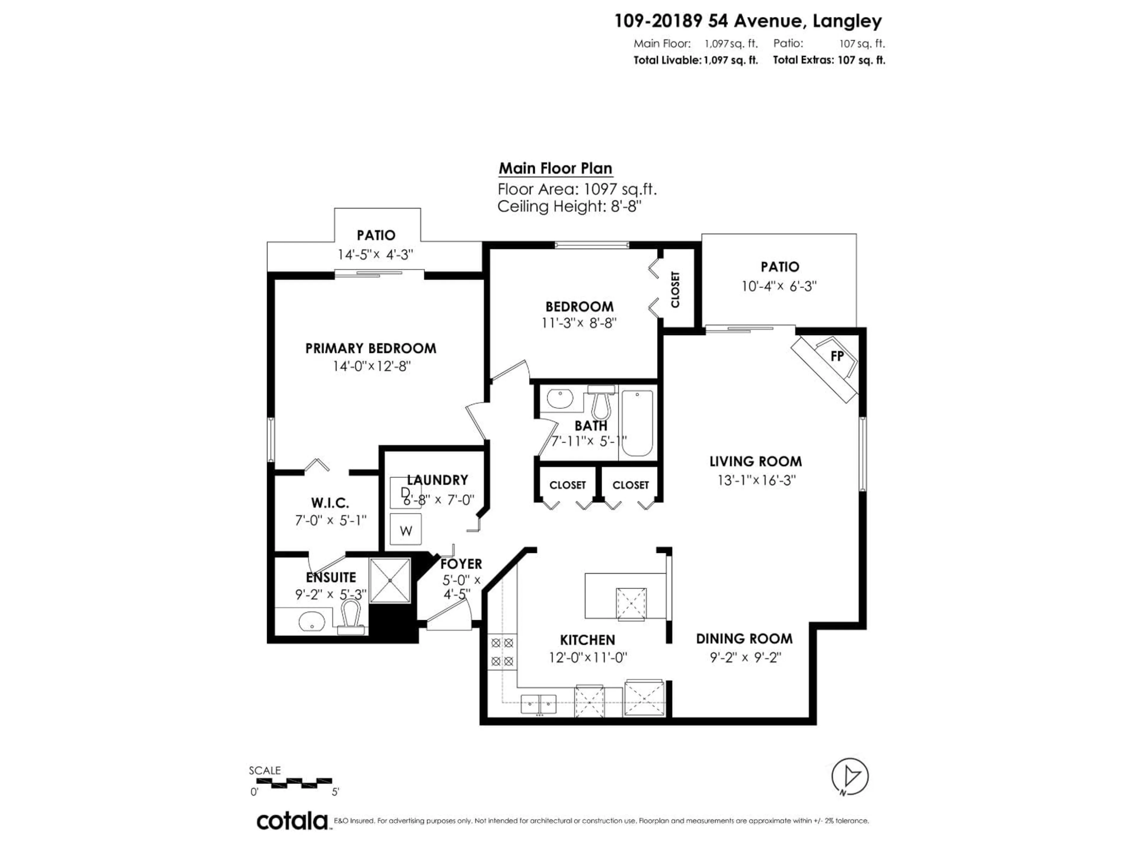 Floor plan for 109 - 20189 54 AVENUE, Langley British Columbia V3A3W2