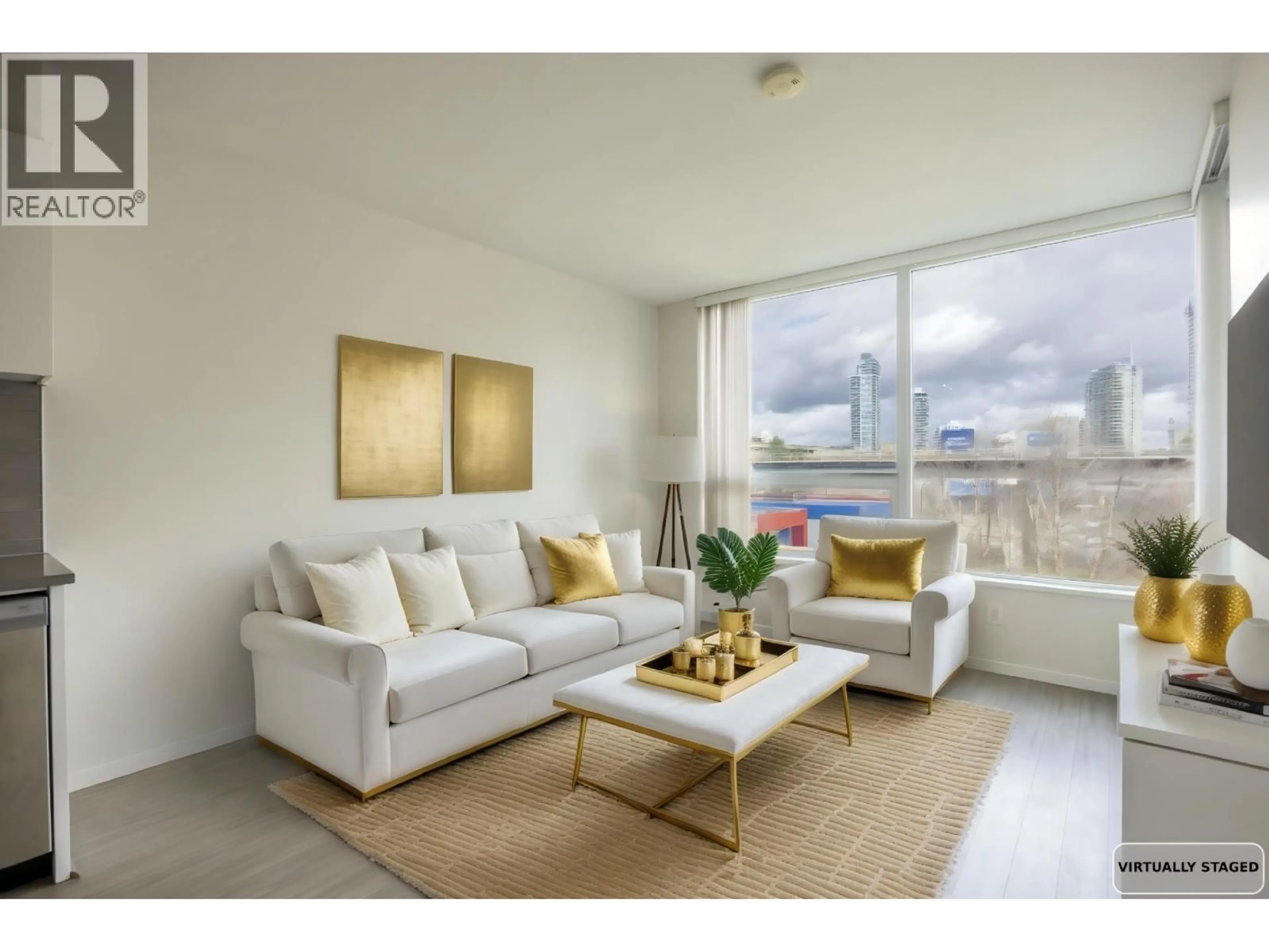 Living room with furniture, wood/laminate floor for 508 - 6658 DOW AVE, Burnaby British Columbia V5H0C7