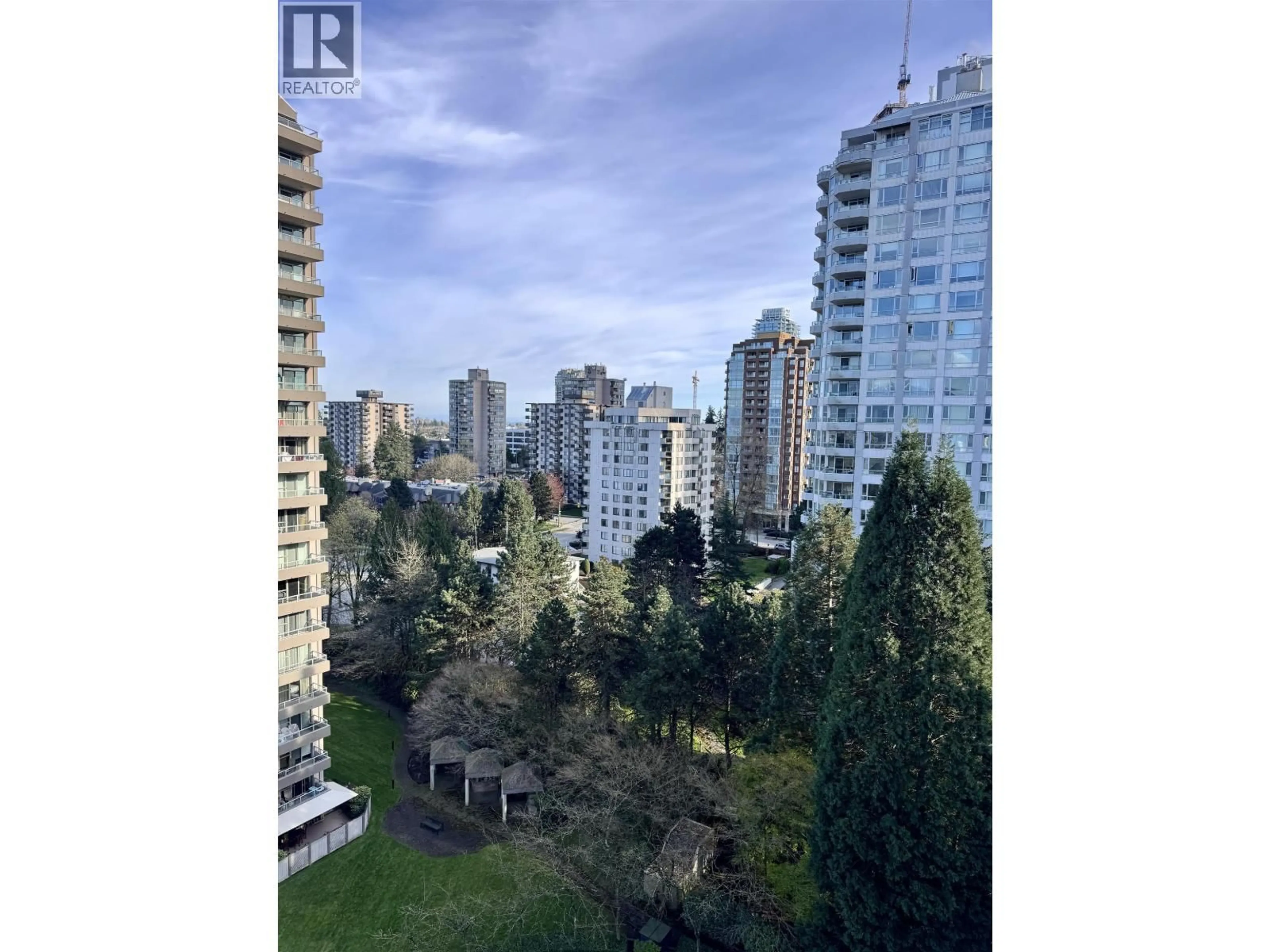 A pic from outside/outdoor area/front of a property/back of a property/a pic from drone, city buildings view from balcony for 1401 - 6070 MCMURRAY AVENUE, Burnaby British Columbia V5H4J3
