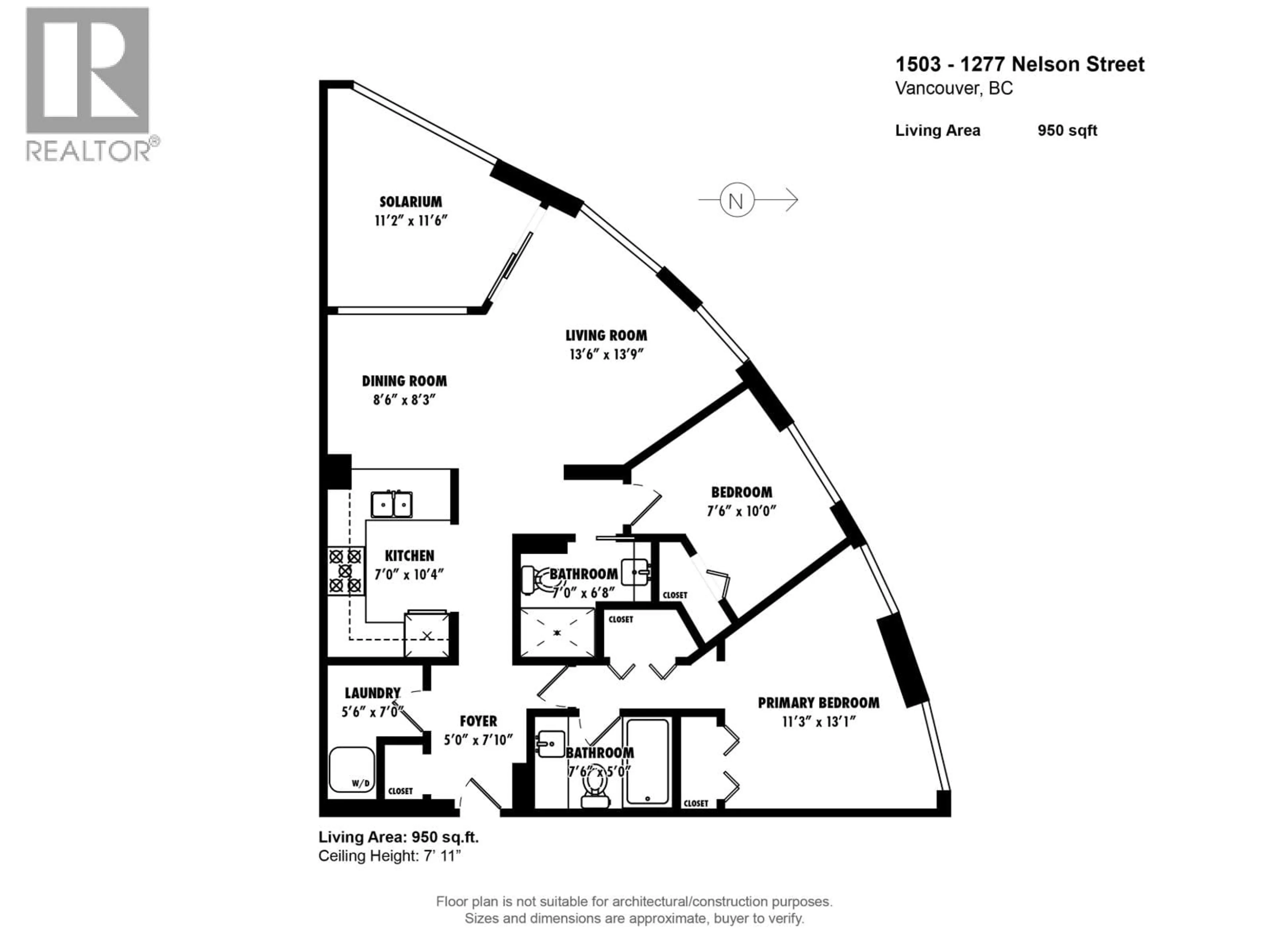 Floor plan for 1503 - 1277 NELSON STREET, Vancouver British Columbia V6E4M8