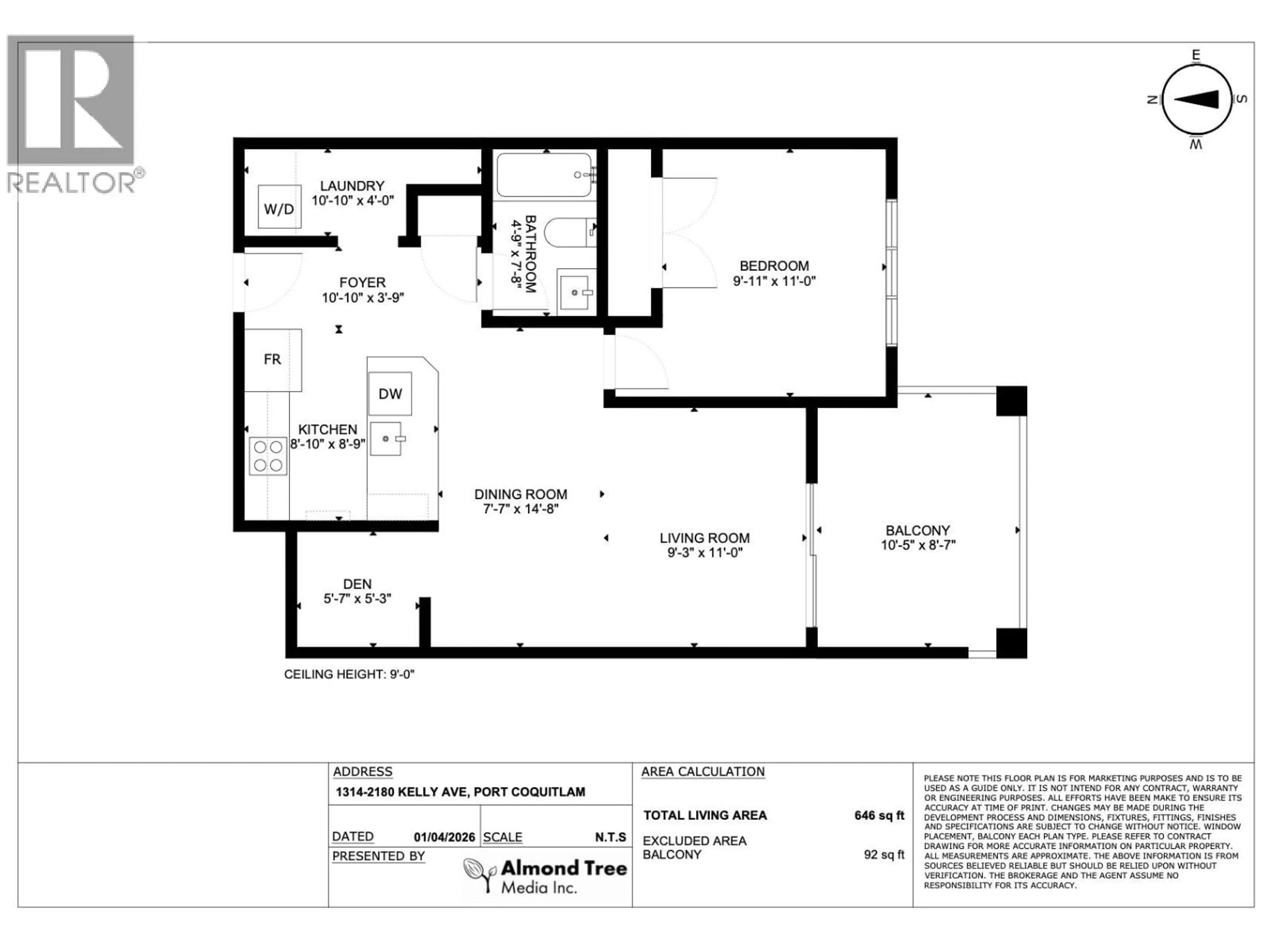 Floor plan for 1314 - 2180 KELLY AVENUE, Port Coquitlam British Columbia V3C0S6