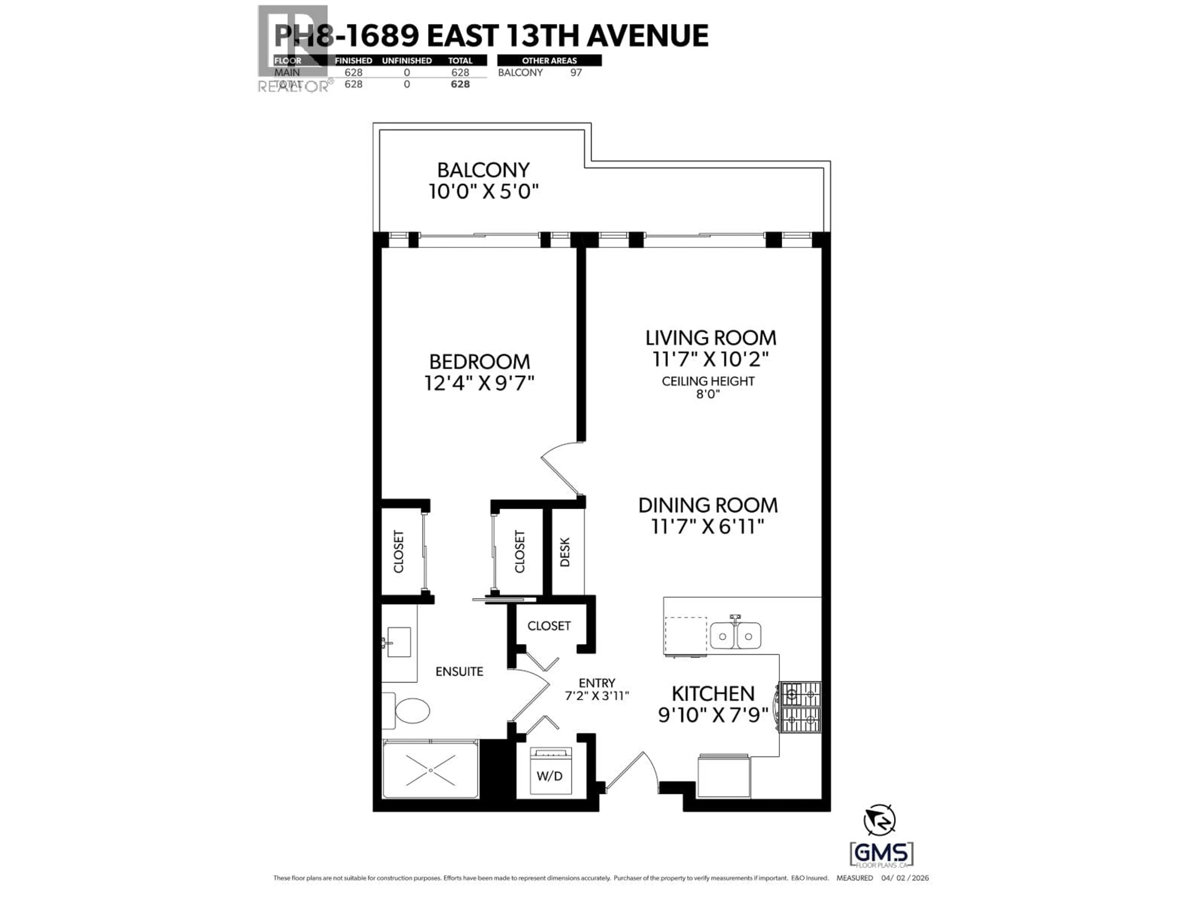 Floor plan for PH-8 - 1689 13TH AVENUE, Vancouver British Columbia V5N0A5