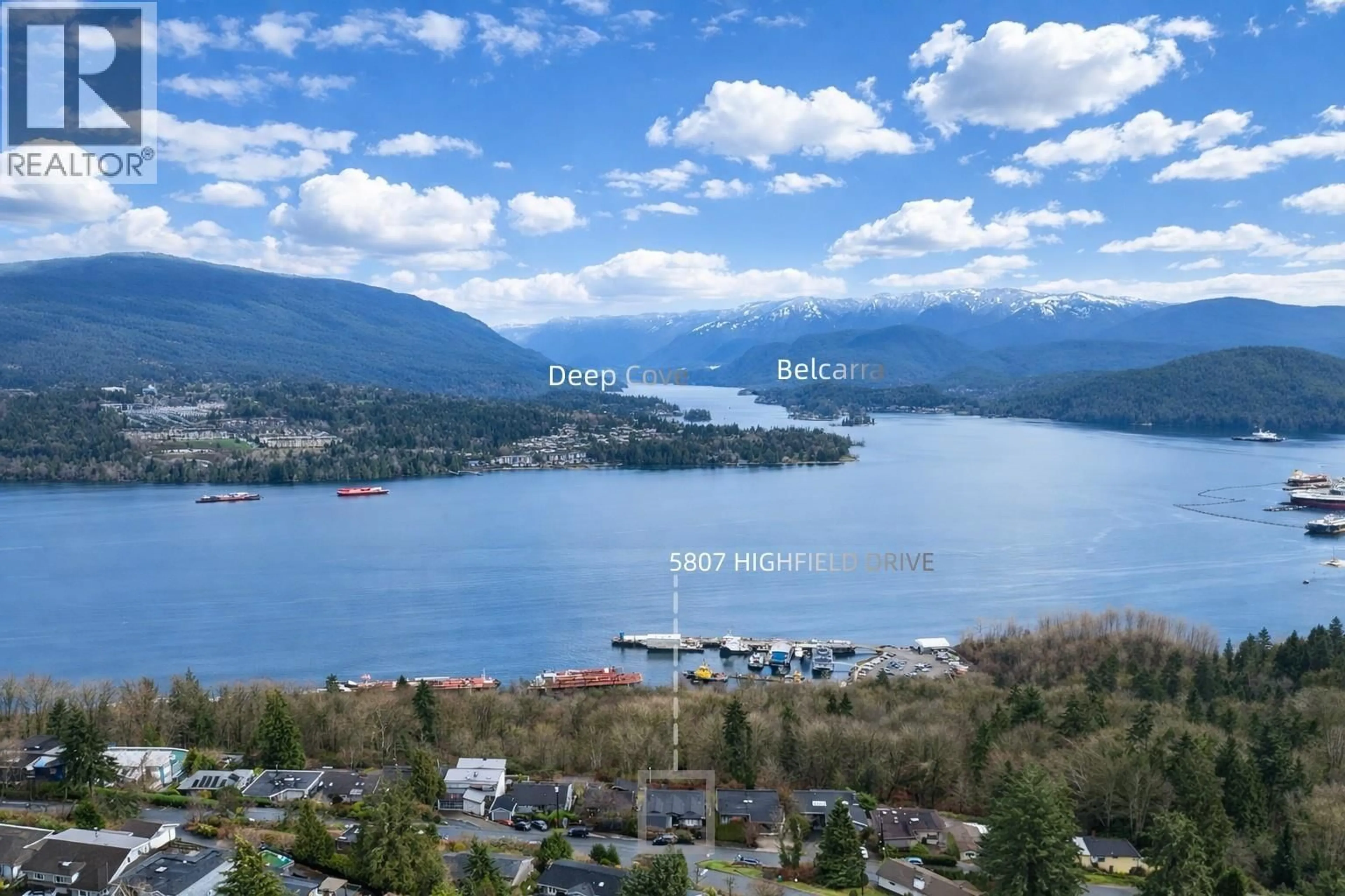 A pic from outside/outdoor area/front of a property/back of a property/a pic from drone, water/lake/river/ocean view for 5807 HIGHFIELD DRIVE, Burnaby British Columbia V5B1E4