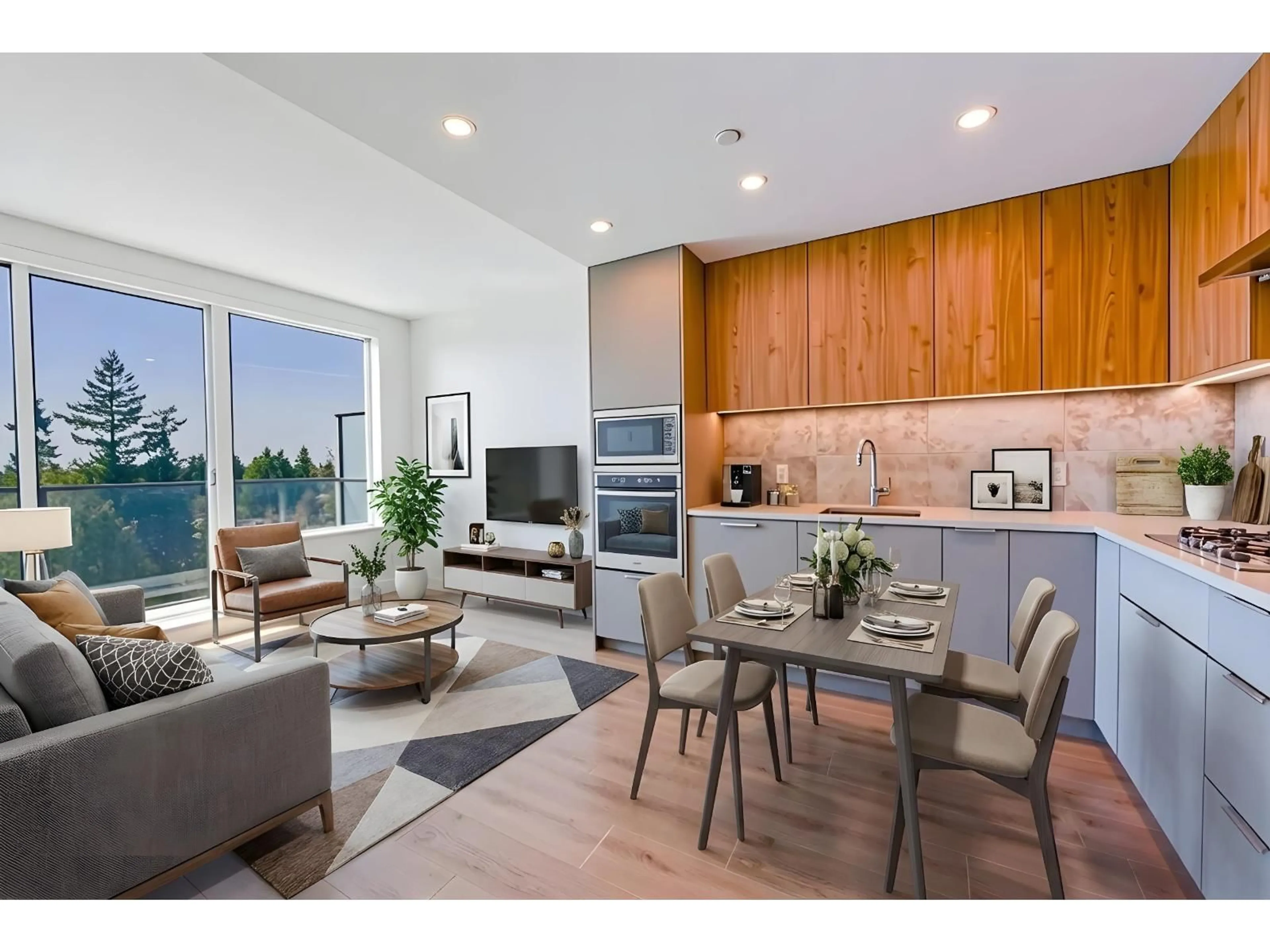 Open concept kitchen, wood/laminate floor for 905 - 13359 OLD YALE ROAD, Surrey British Columbia V3T0S4