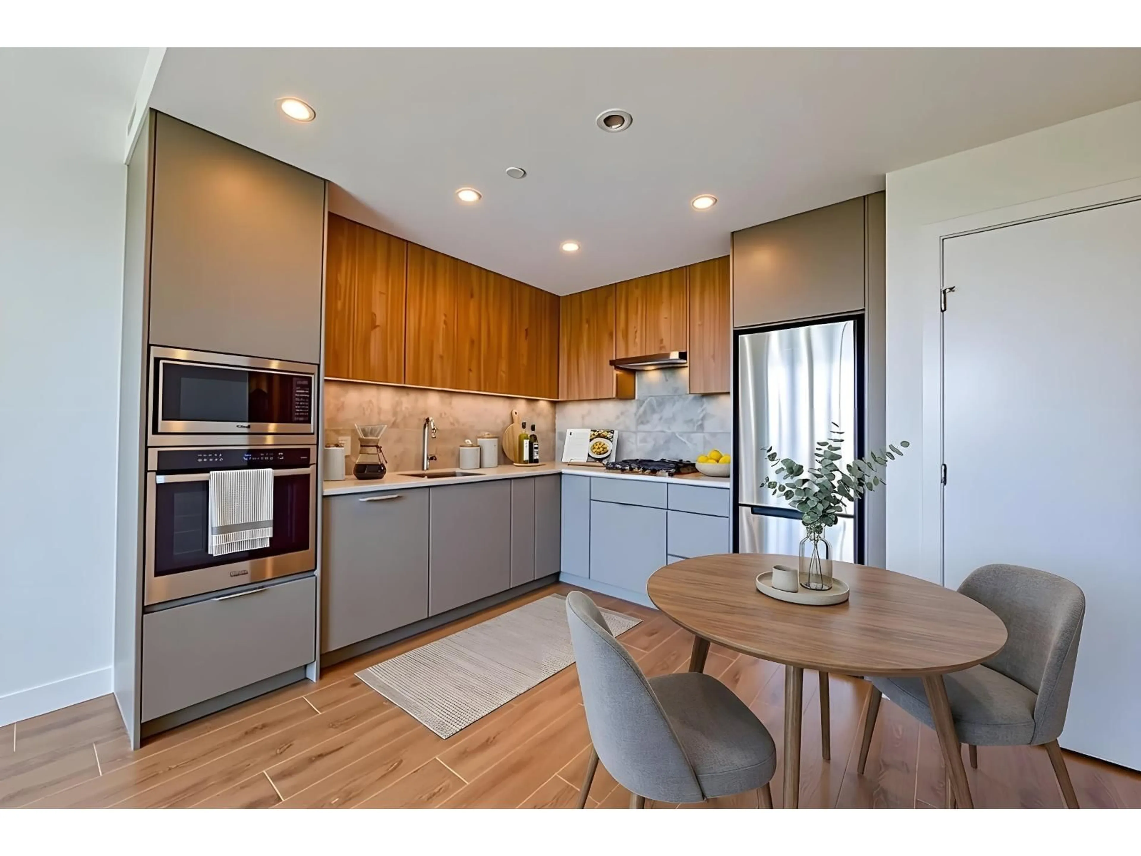 Open concept kitchen, wood/laminate floor for 905 - 13359 OLD YALE ROAD, Surrey British Columbia V3T0S4