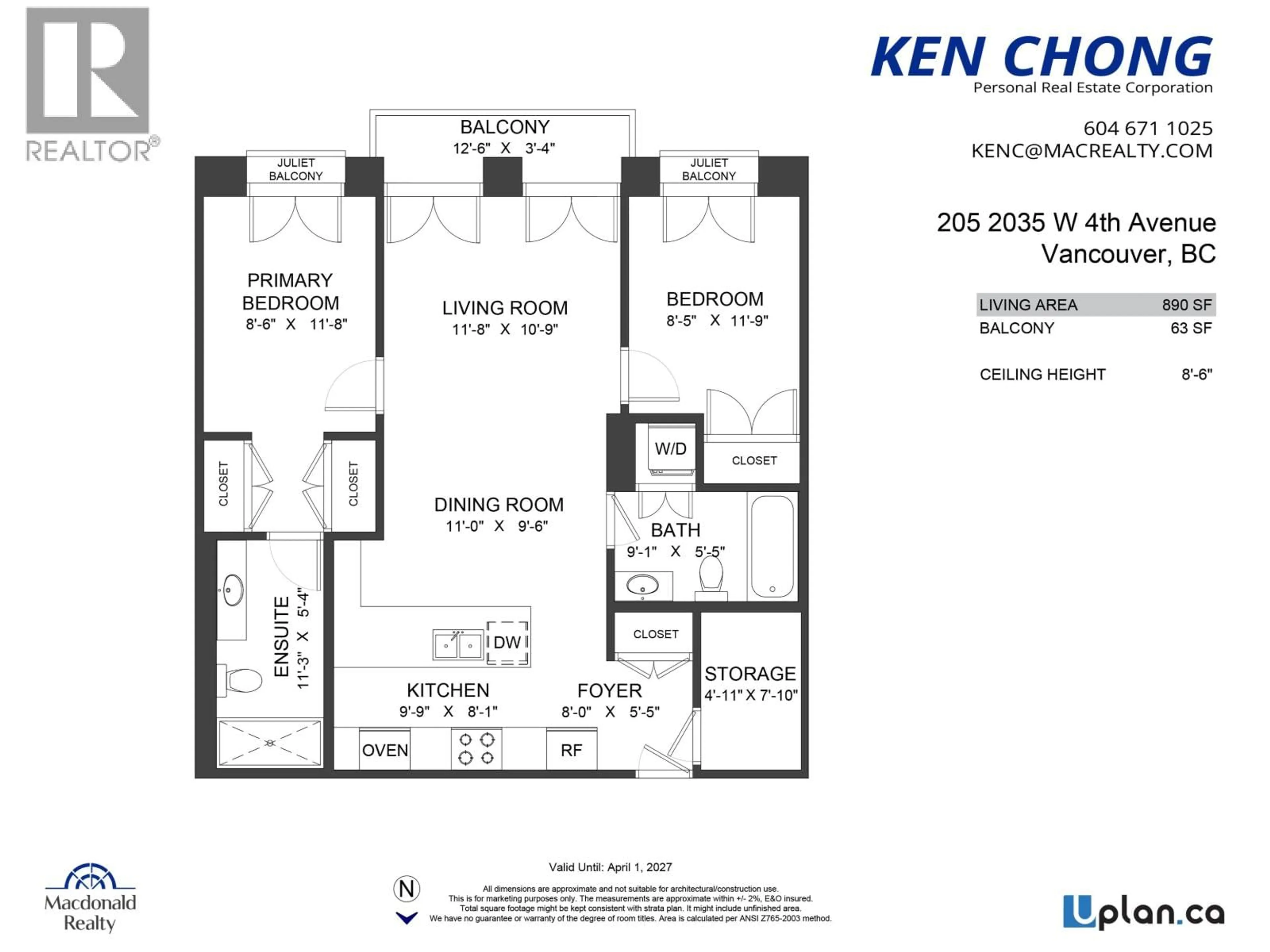 Floor plan for 205 - 2035 4TH AVENUE, Vancouver British Columbia V6J1N3