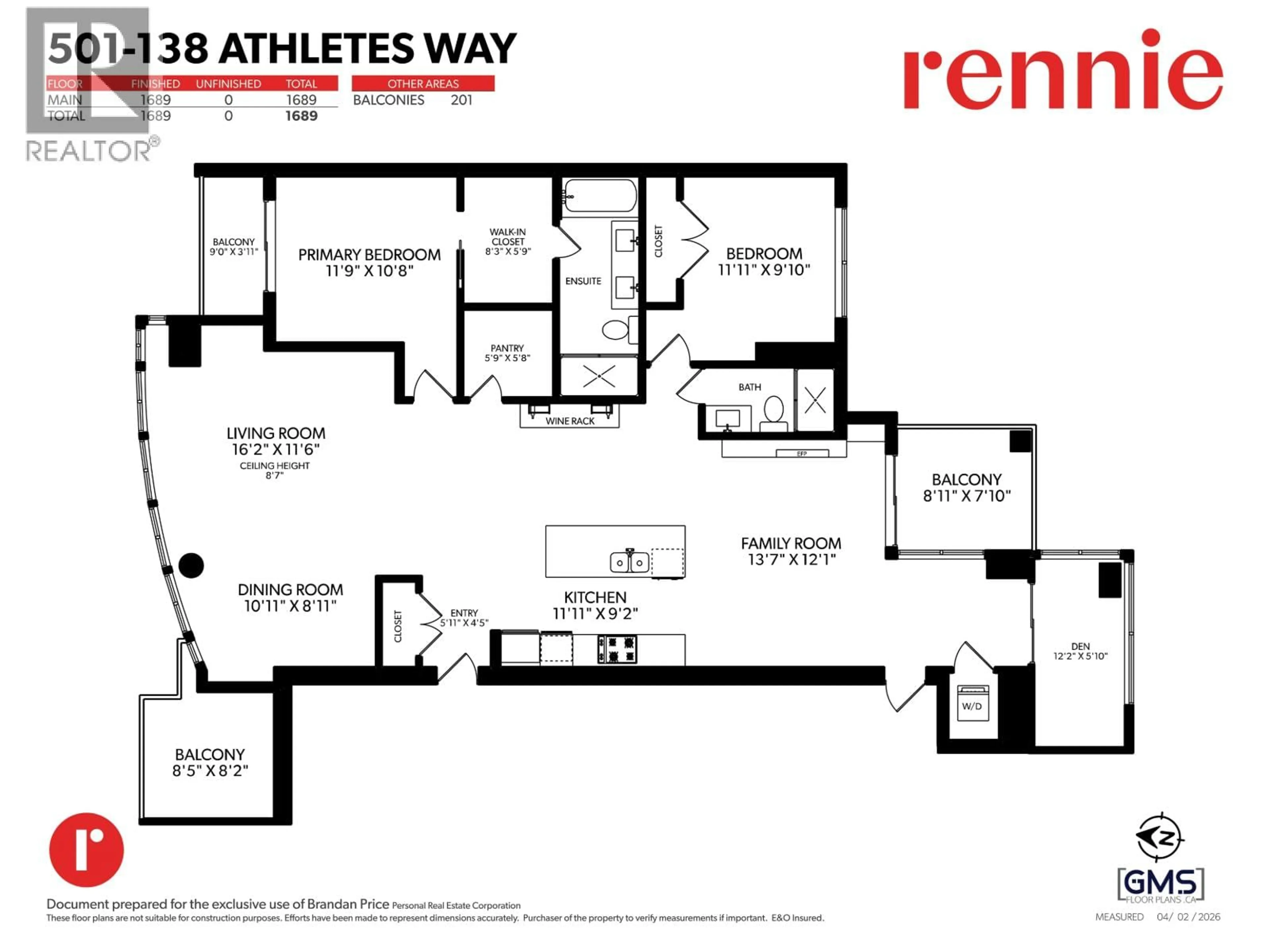 Floor plan for 501 - 138 ATHLETES WAY, Vancouver British Columbia V5Y0B5