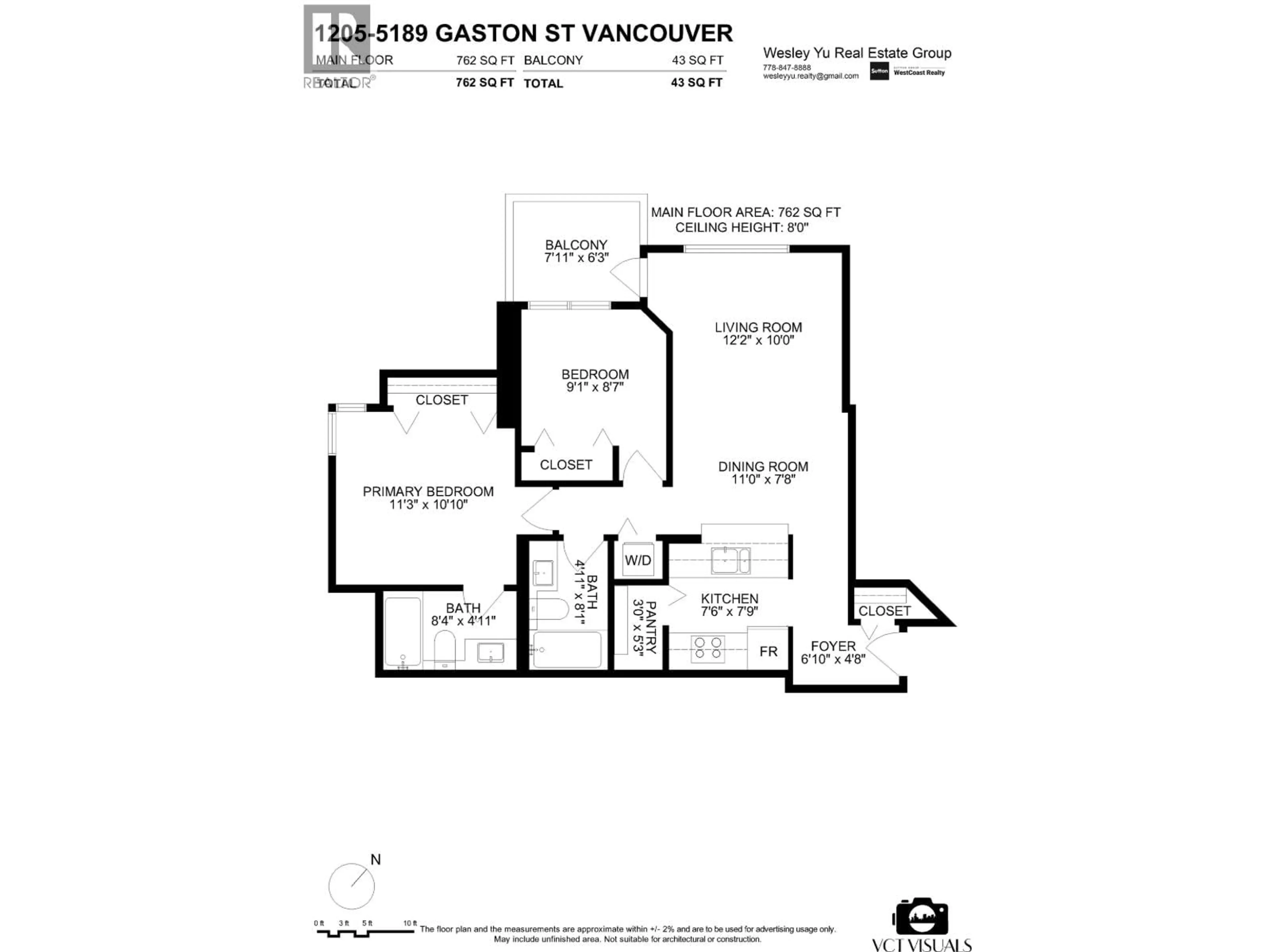 Floor plan for 1205 - 5189 GASTON STREET, Vancouver British Columbia V5R6C7