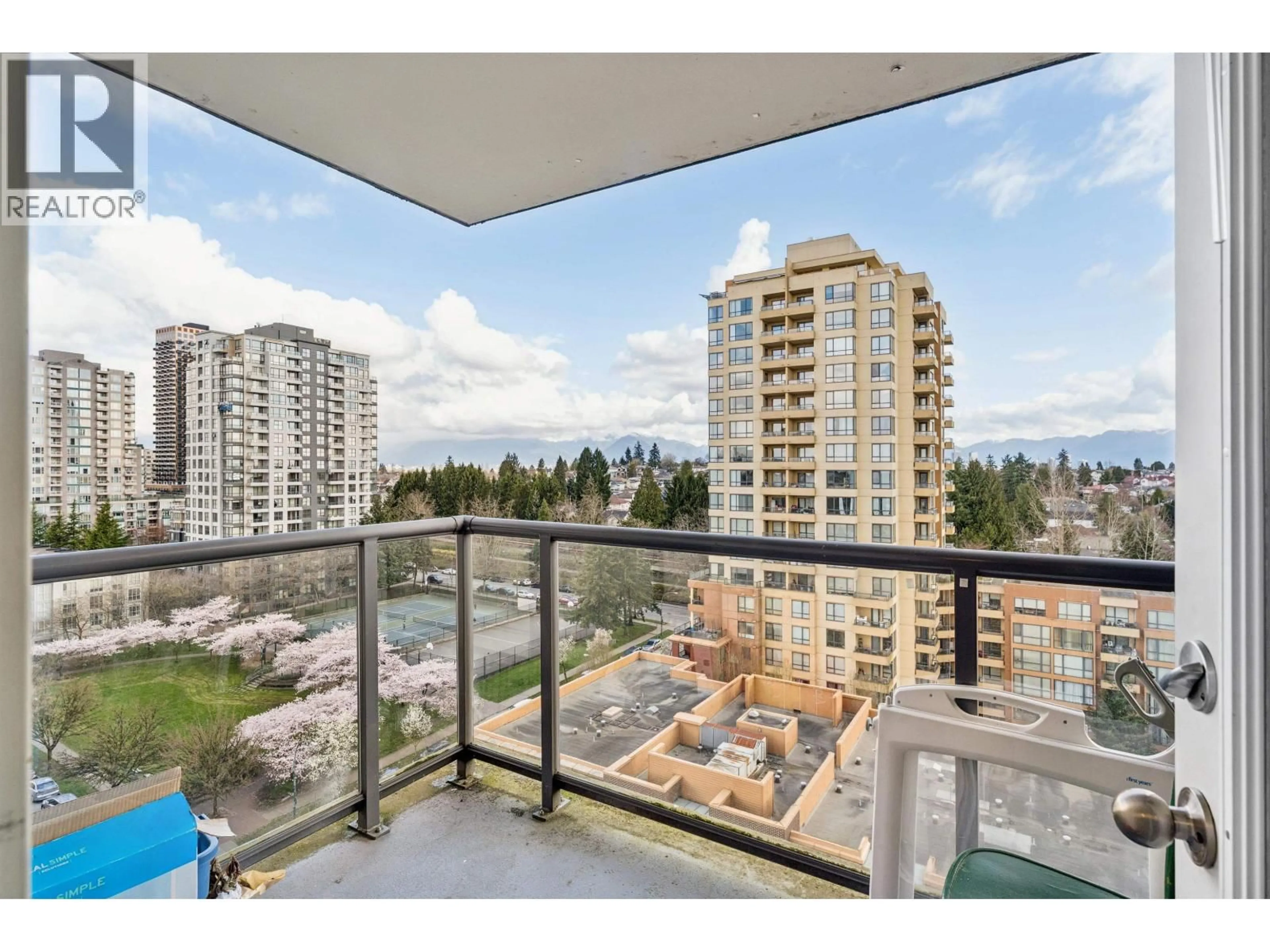 Balcony in the apartment, city buildings view from balcony for 1209 - 3588 CROWLEY DRIVE, Vancouver British Columbia V5R6H3