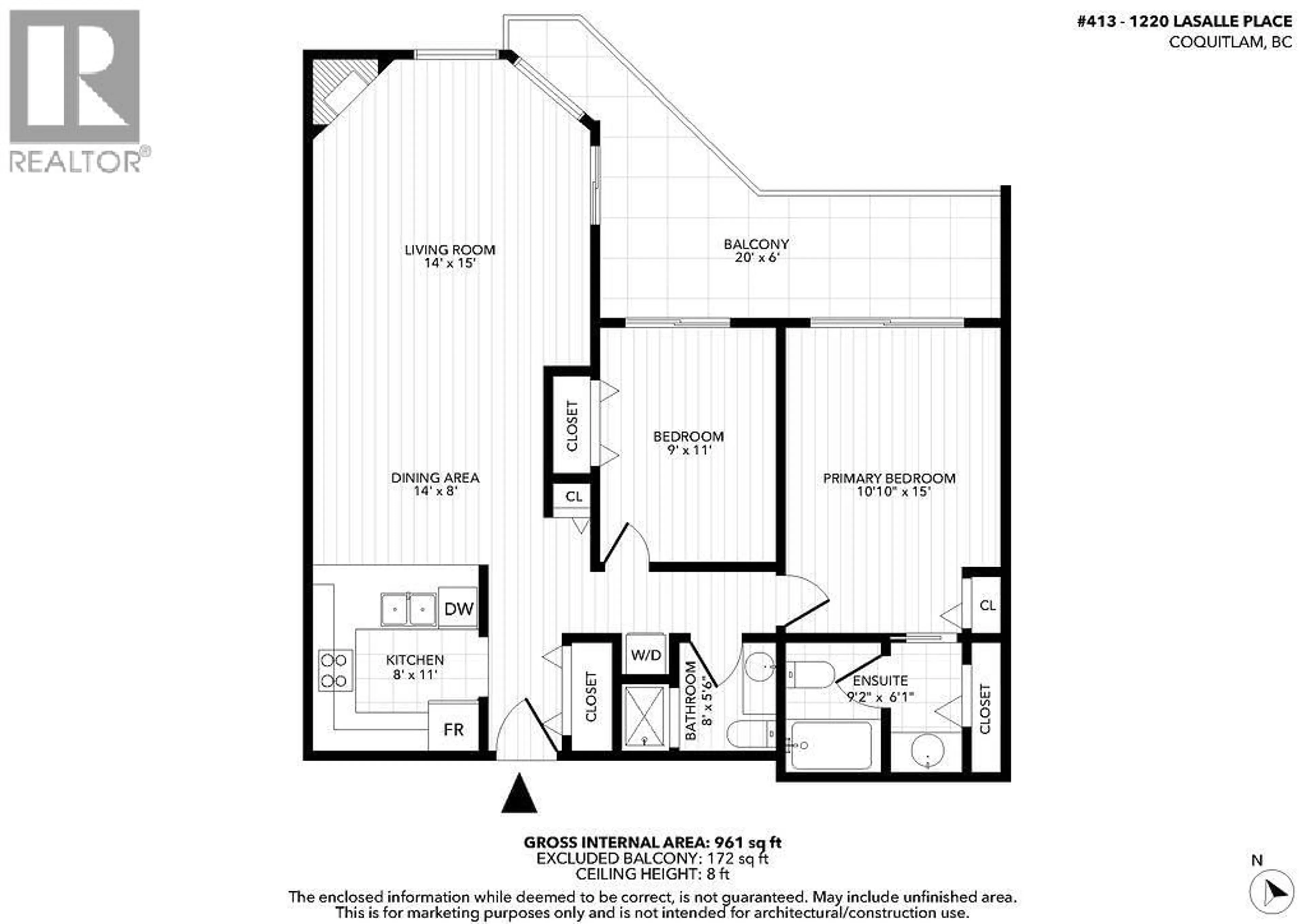 Floor plan for 413 - 1220 LASALLE PLACE, Coquitlam British Columbia V3B7L6