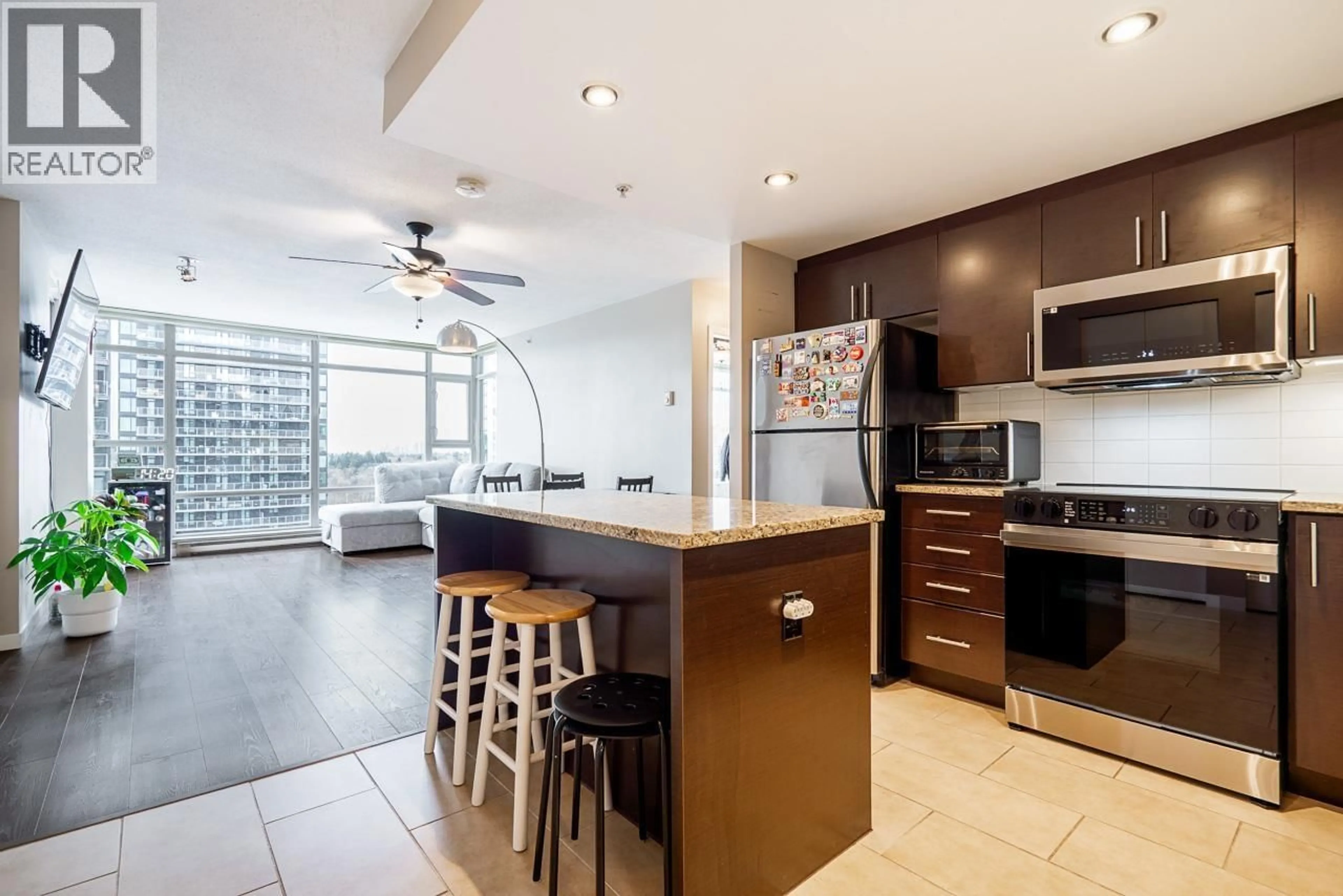 Open concept kitchen, ceramic/tile floor for 1504 - 555 DELESTRE AVENUE, Coquitlam British Columbia V3K0A9