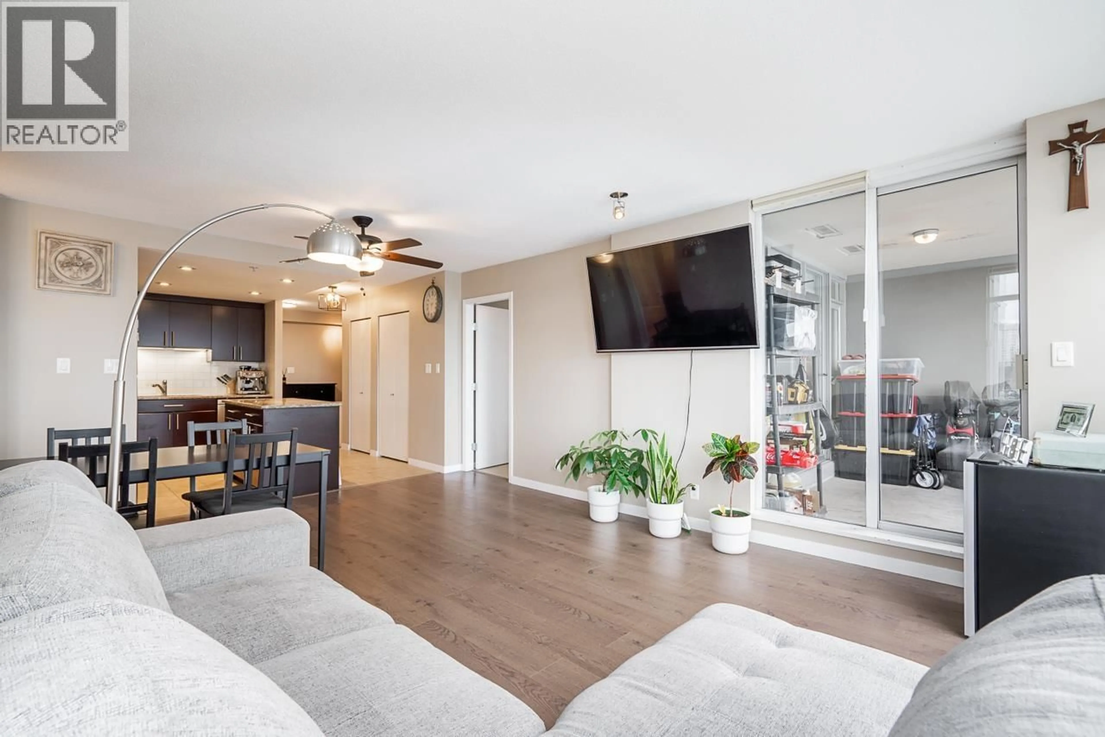 Living room with furniture, wood/laminate floor for 1504 - 555 DELESTRE AVENUE, Coquitlam British Columbia V3K0A9