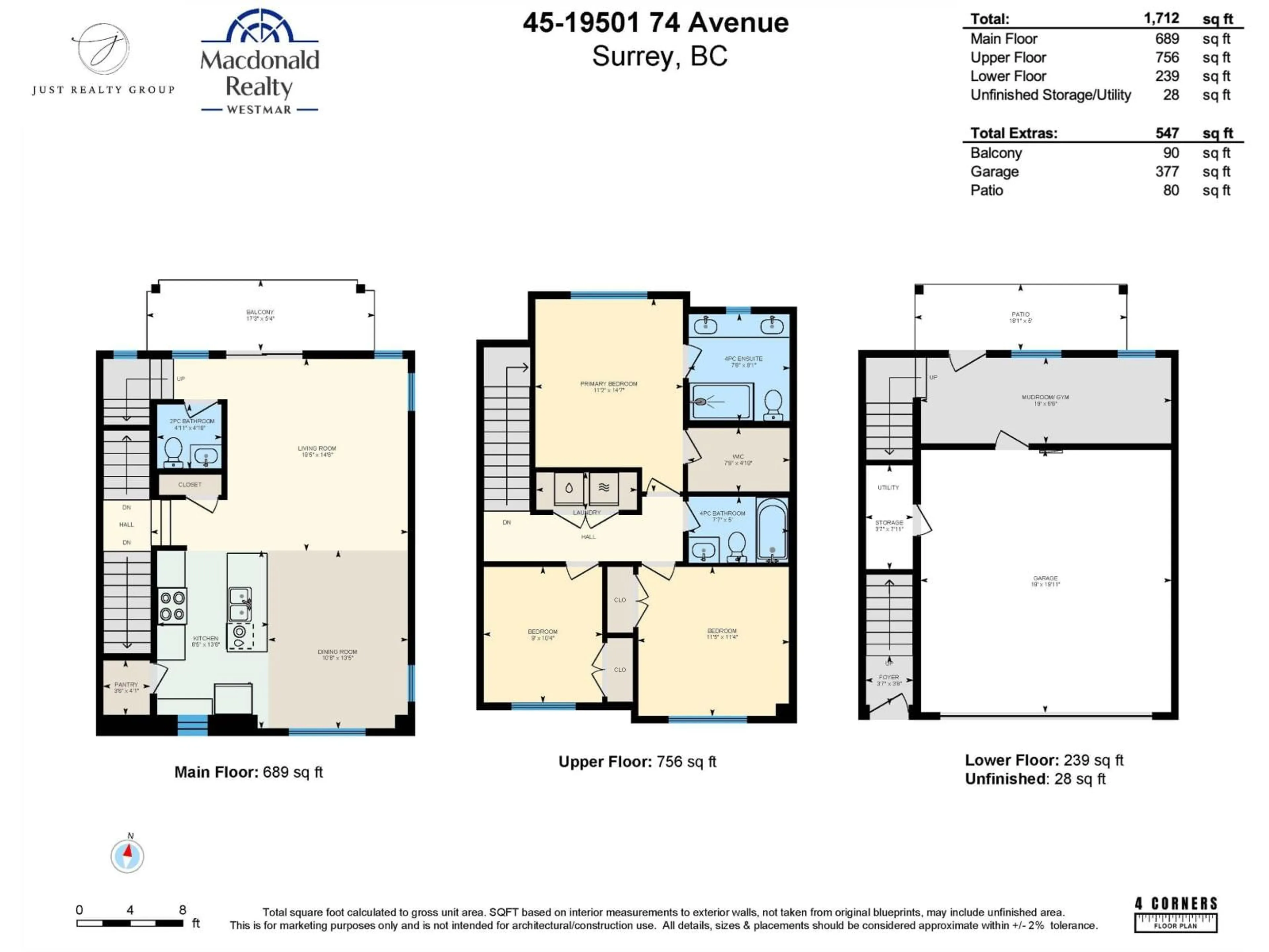 Floor plan for 45 - 19501 74 AVENUE, Surrey British Columbia V4N6V7