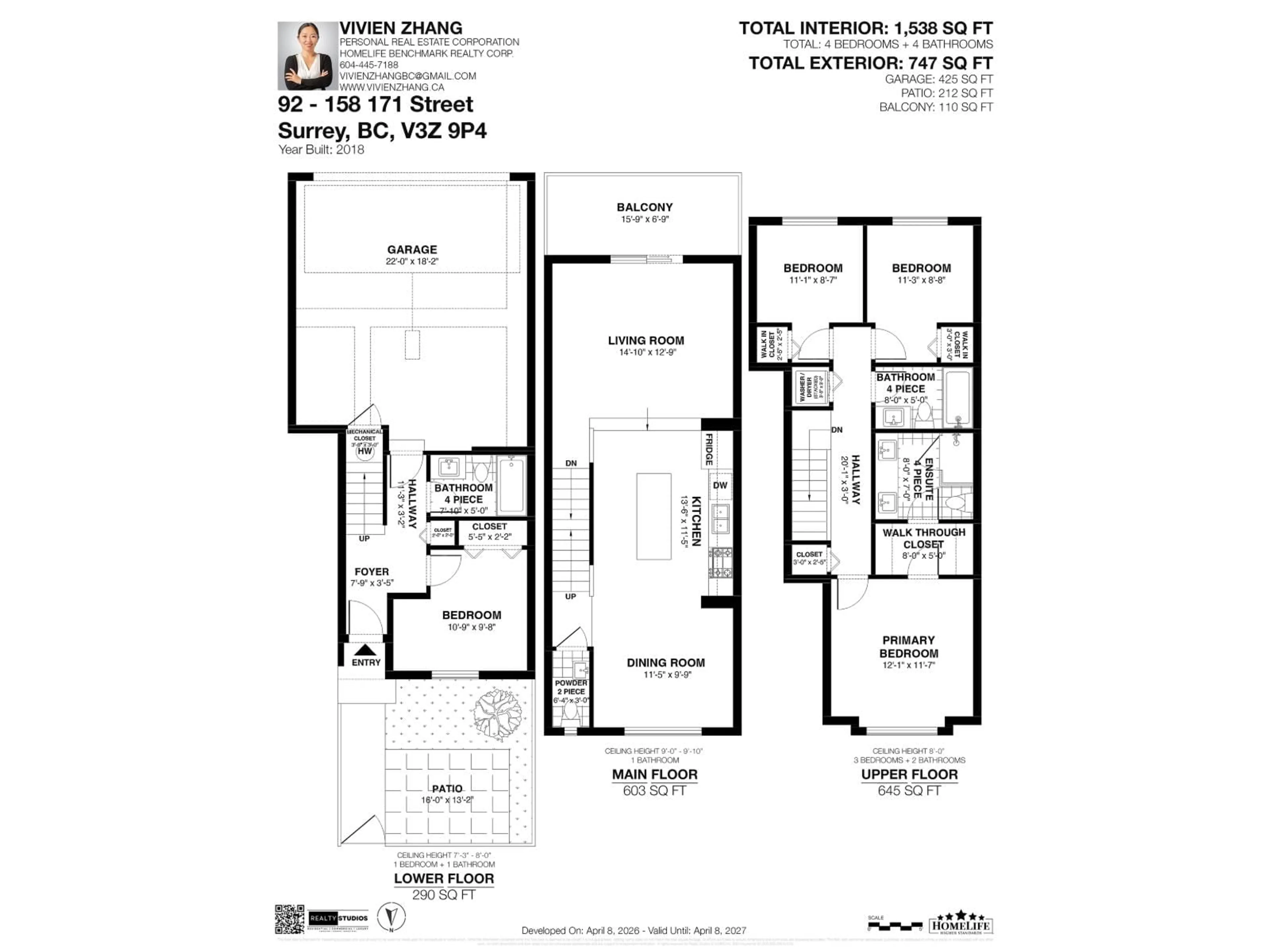 Floor plan for 92 - 158 171 STREET, Surrey British Columbia V3Z0X1