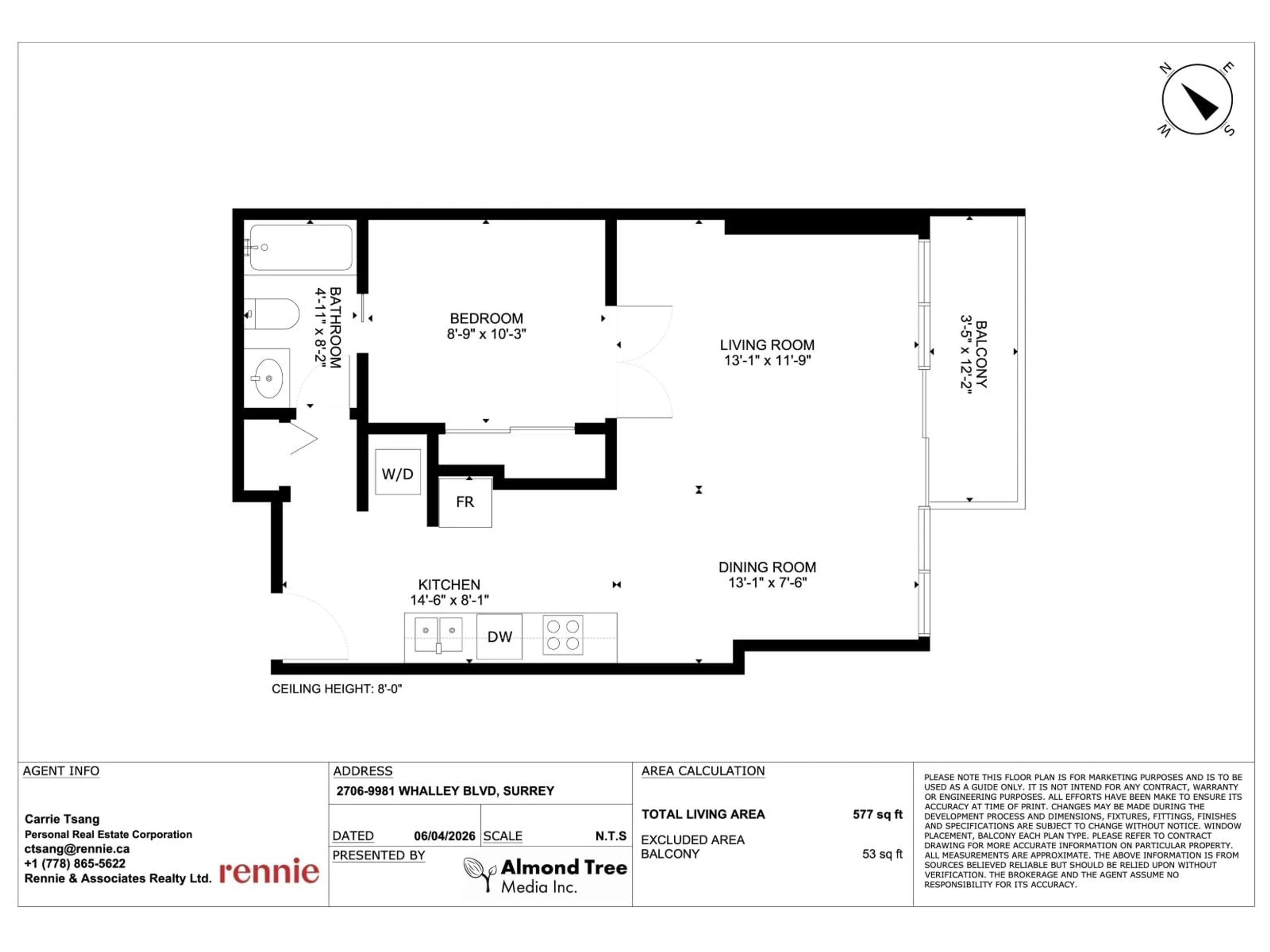 Floor plan for 2706 - 9981 WHALLEY BOULEVARD, Surrey British Columbia V3T0G6