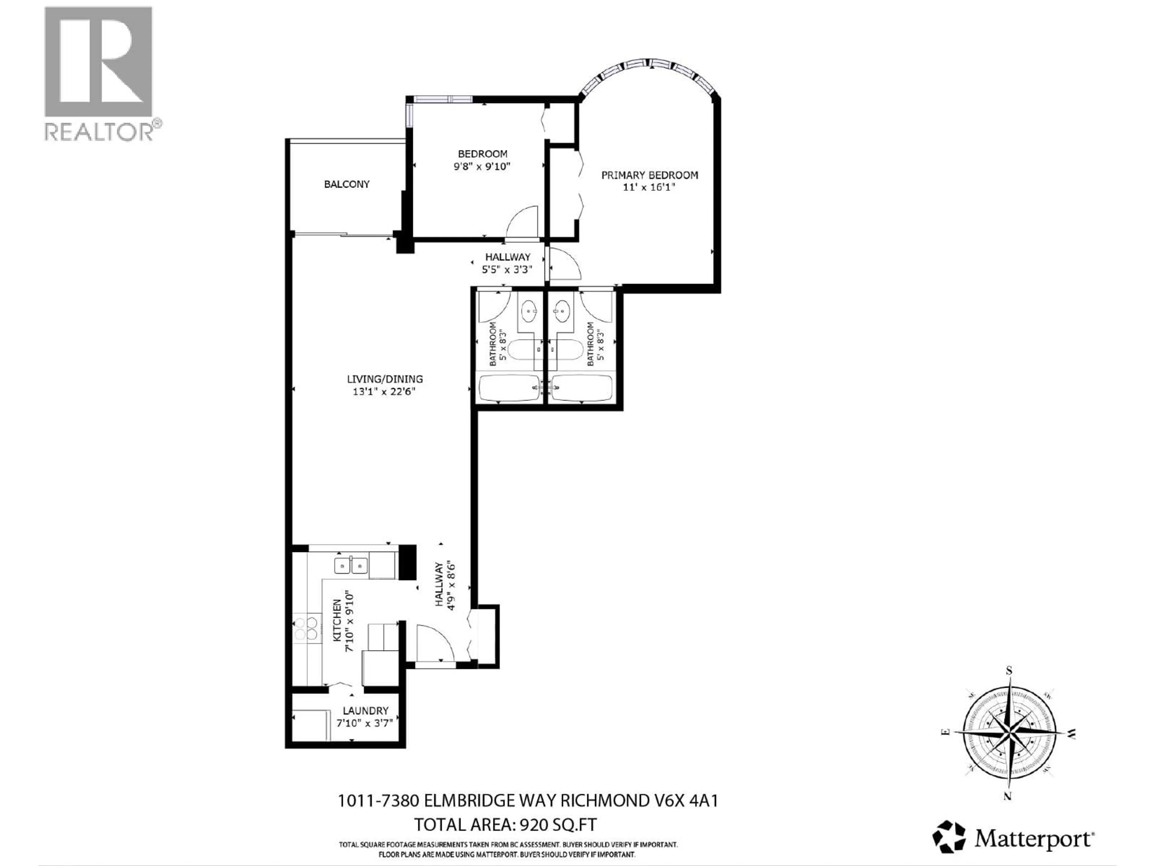 Floor plan for 1011 - 7380 ELMBRIDGE WAY, Richmond British Columbia V6X4A1