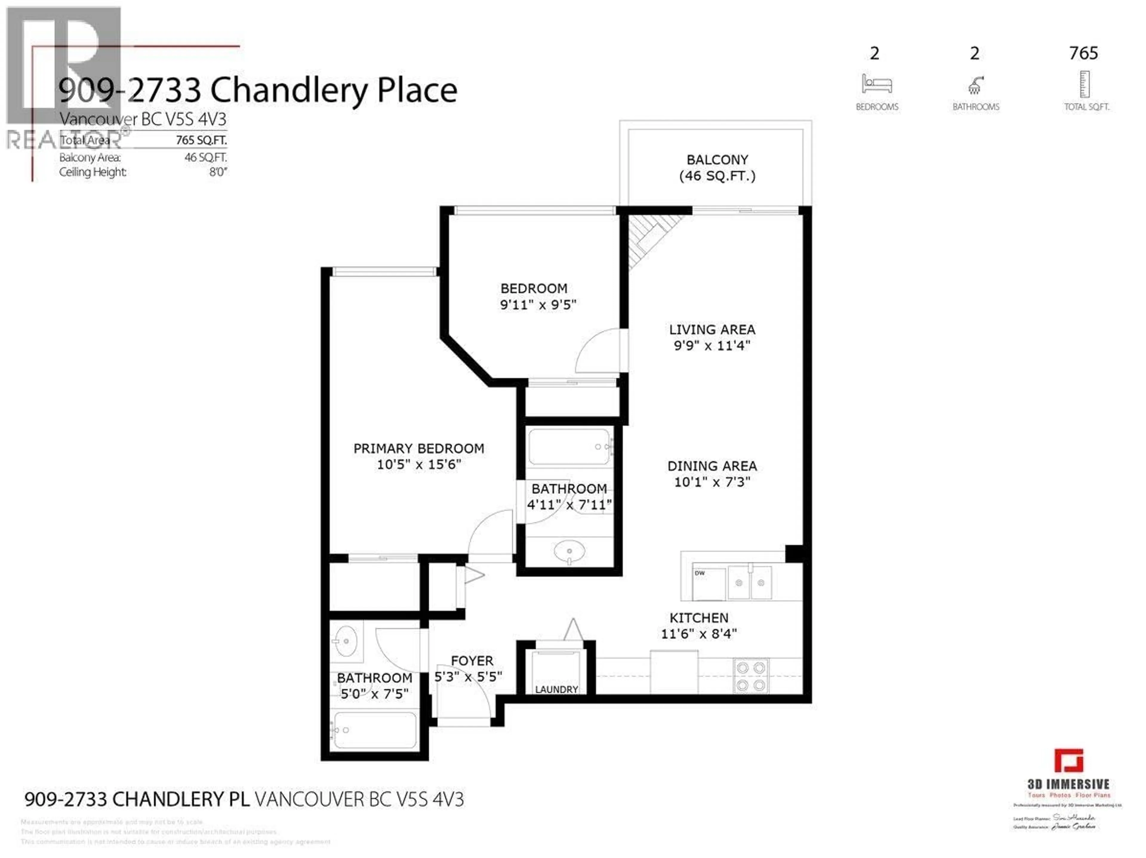 Floor plan for 909 - 2733 CHANDLERY PLACE, Vancouver British Columbia V5S4V3