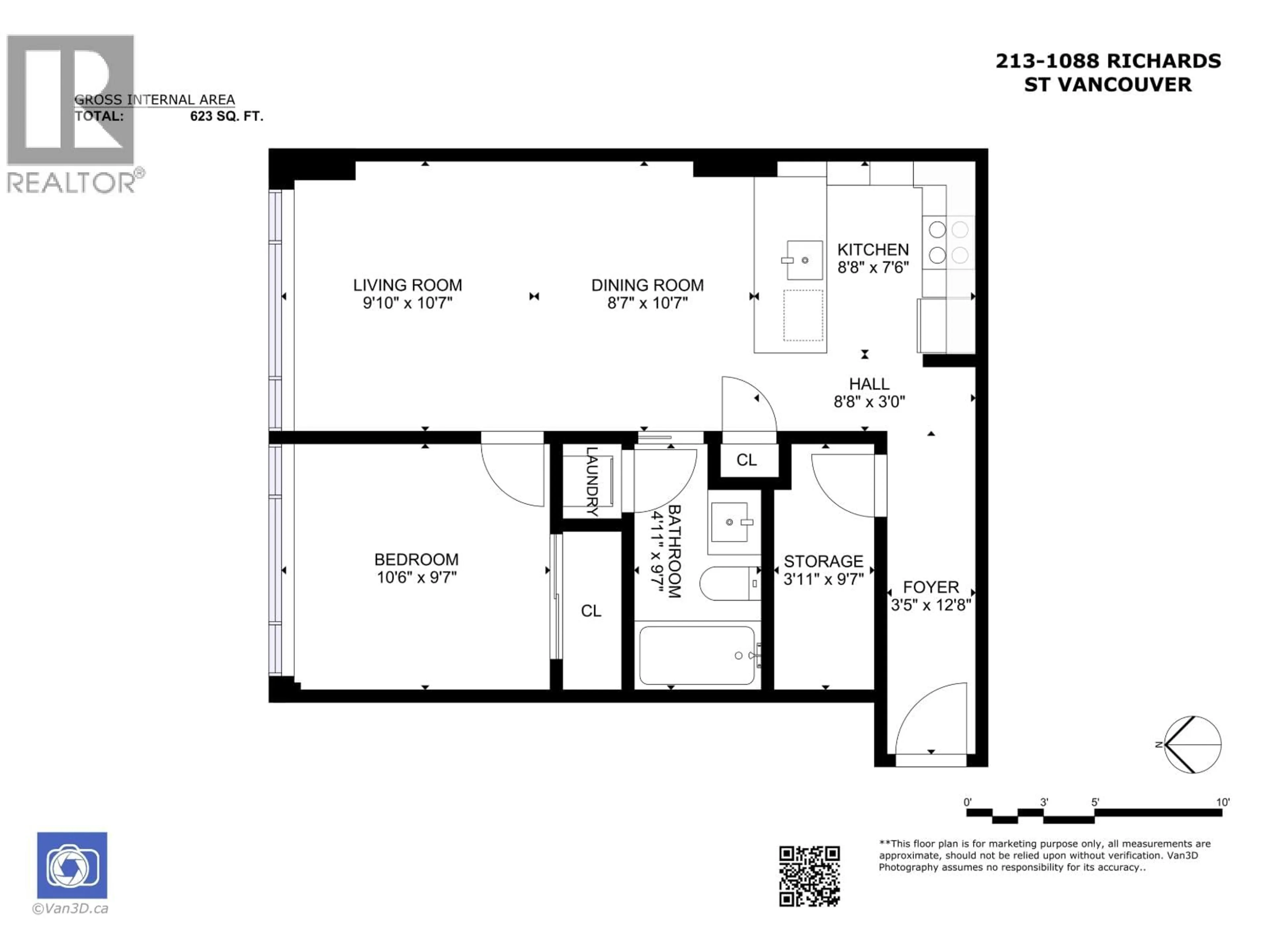 Floor plan for 213 - 1088 RICHARDS STREET, Vancouver British Columbia V6B0J8