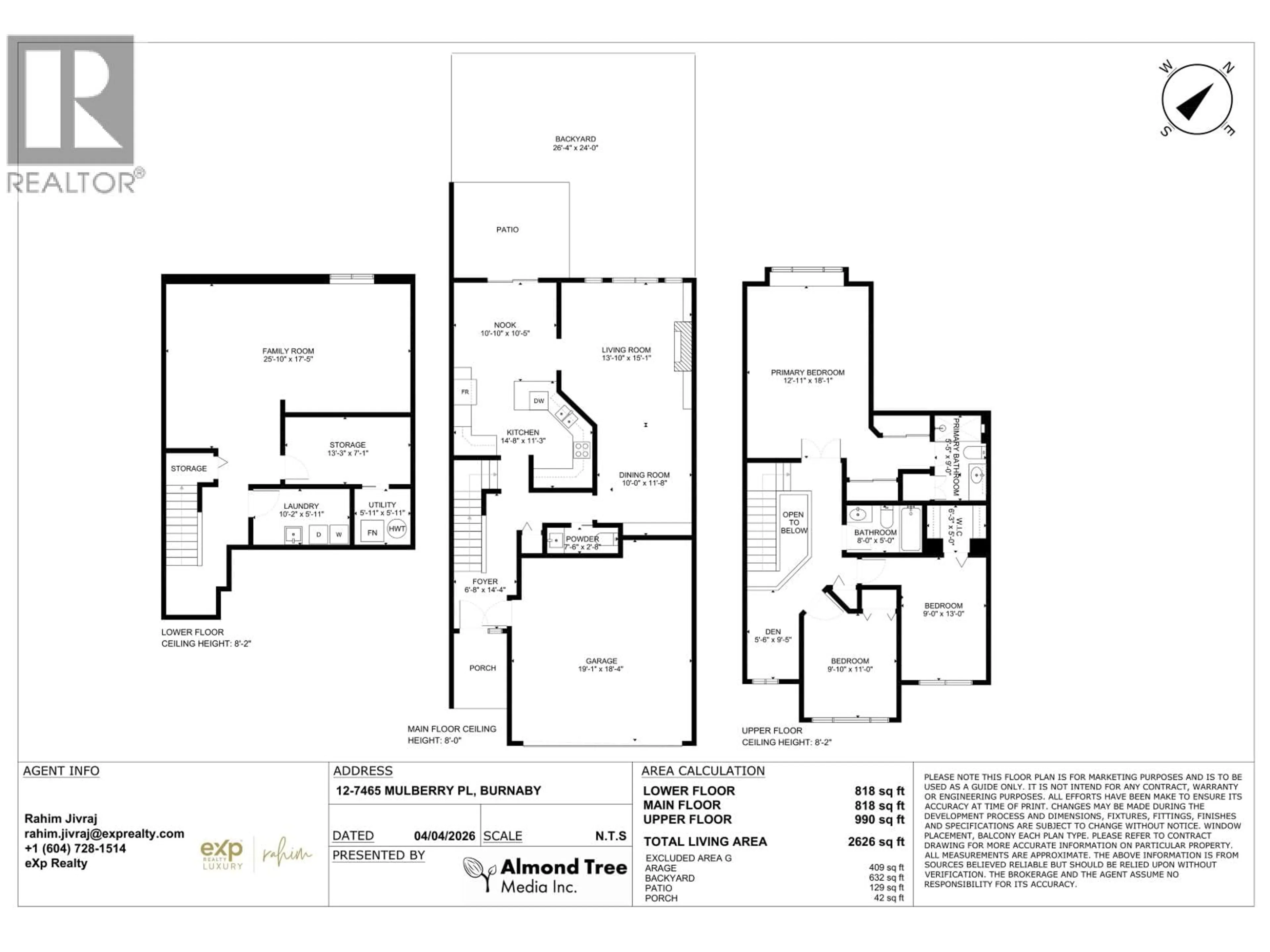 Floor plan for 12 - 7465 MULBERRY PLACE, Burnaby British Columbia V3N5A1