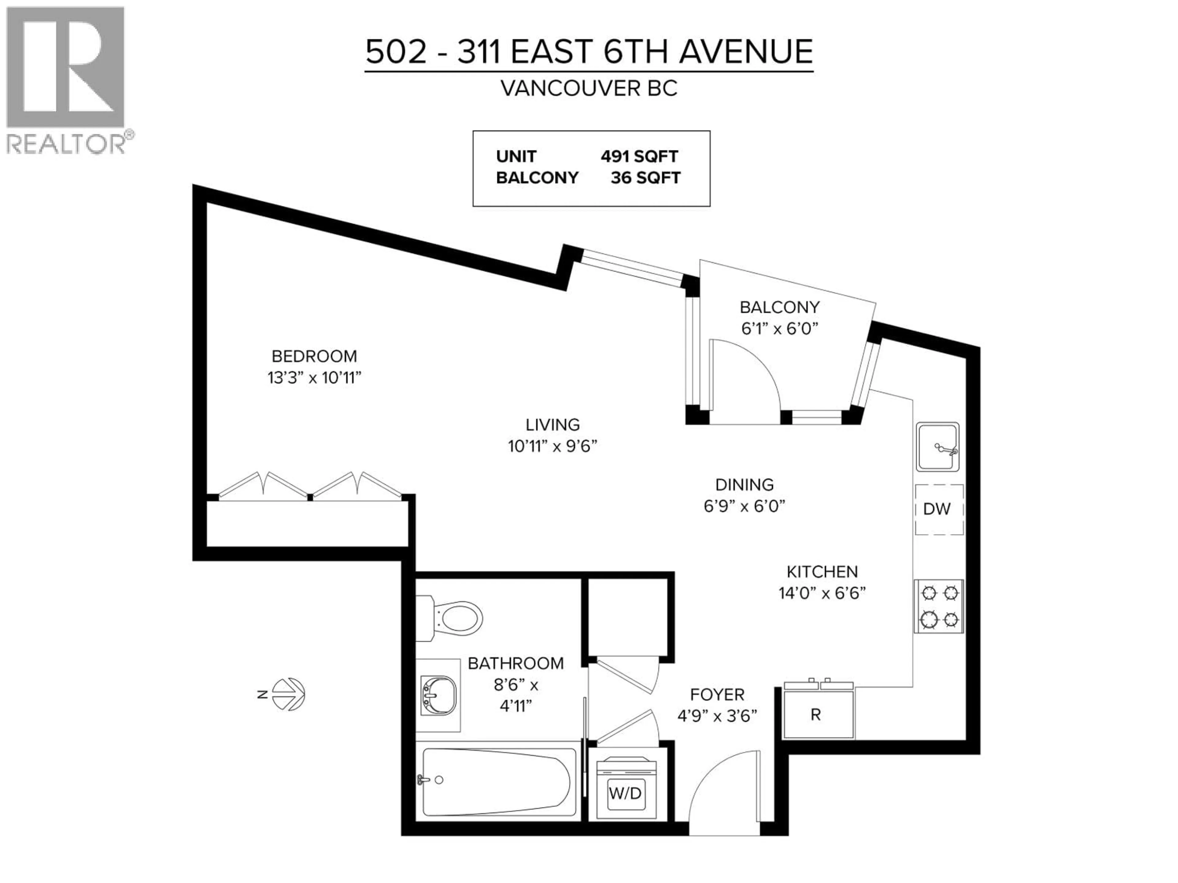 Floor plan for 502 - 311 6TH AVENUE, Vancouver British Columbia V5T1J9