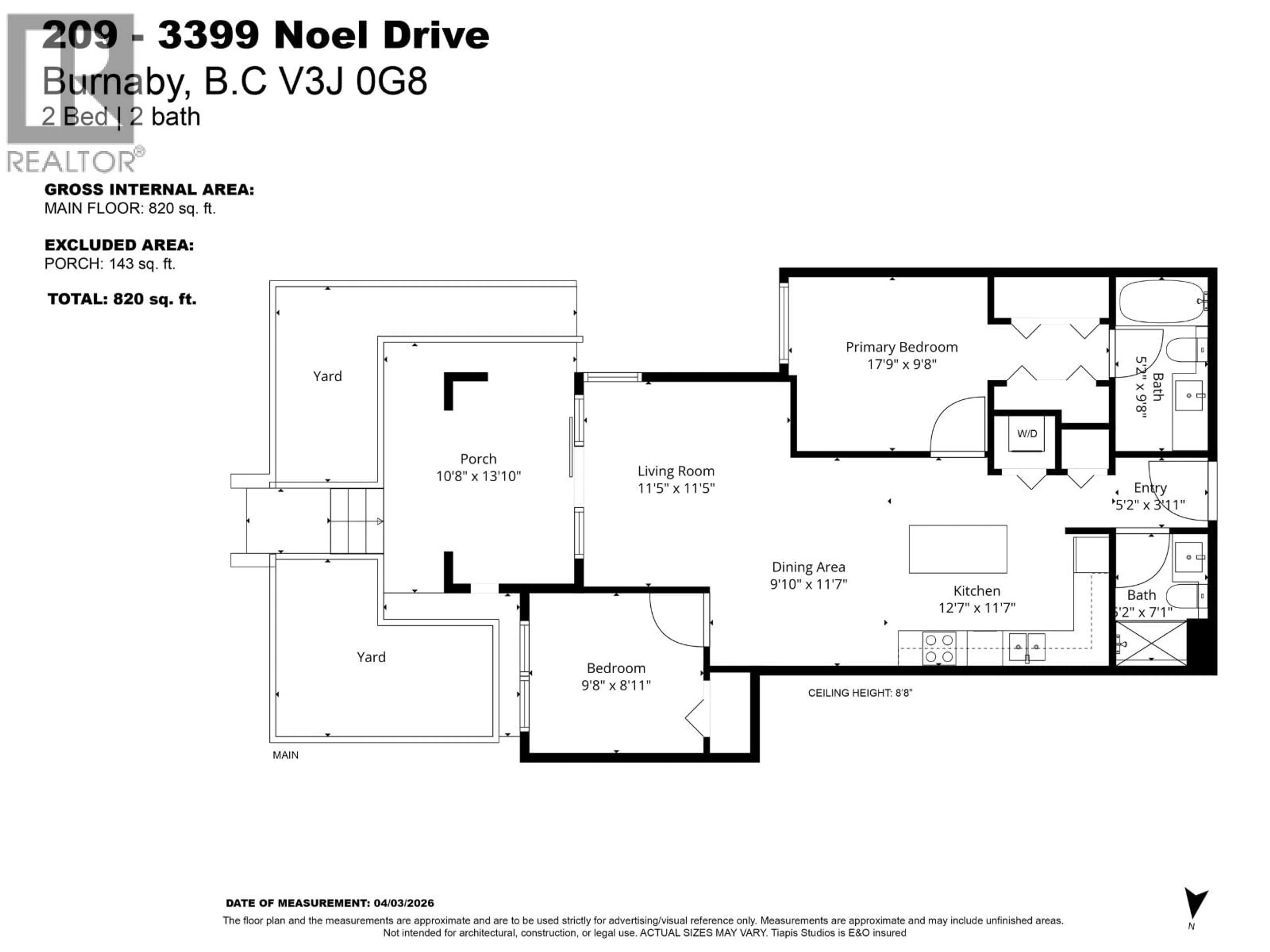 Floor plan for 209 - 3399 NOEL DRIVE, Burnaby British Columbia V3J0G8