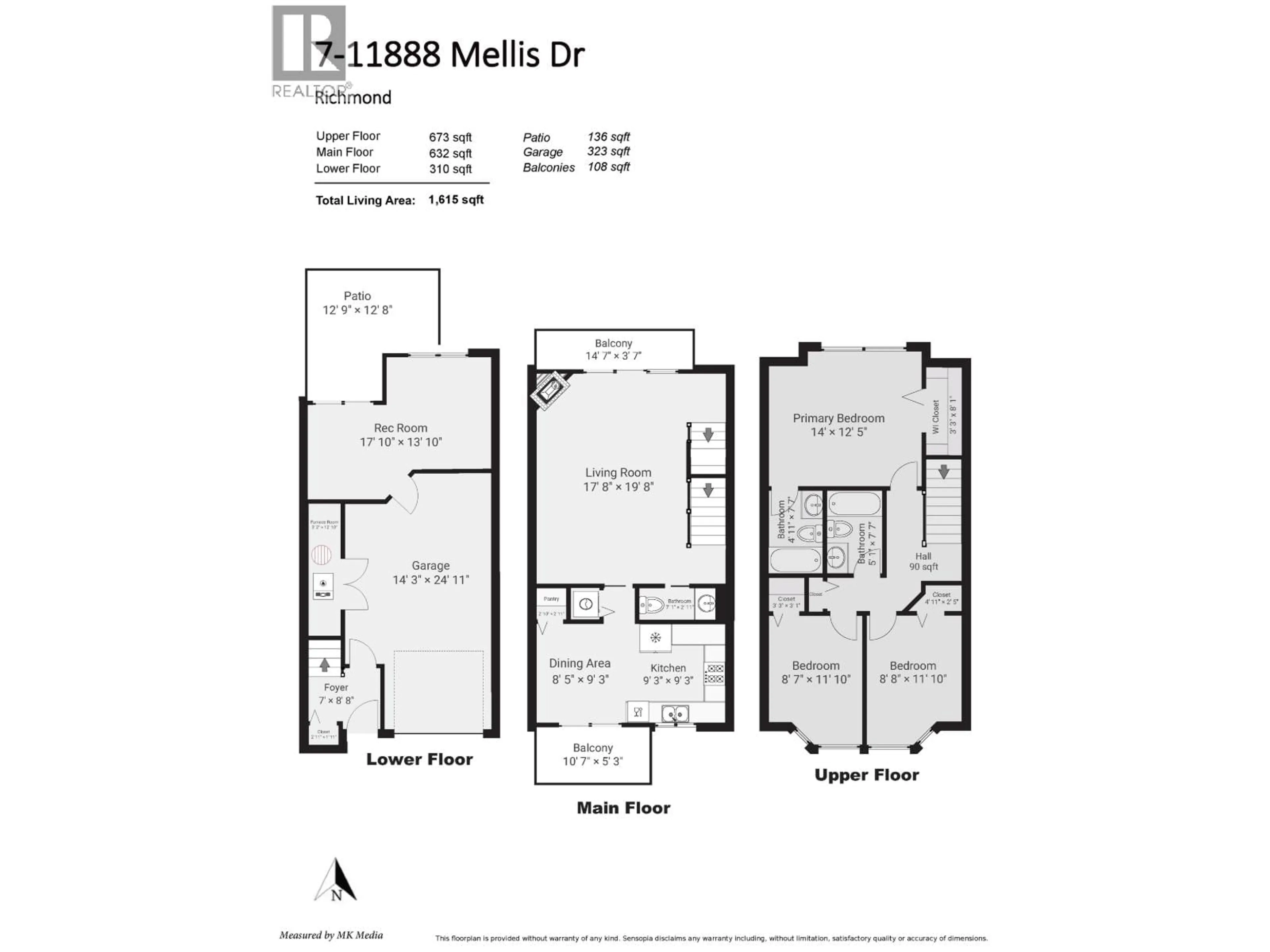 Floor plan for 7 - 11888 MELLIS DRIVE, Richmond British Columbia V6X1M1